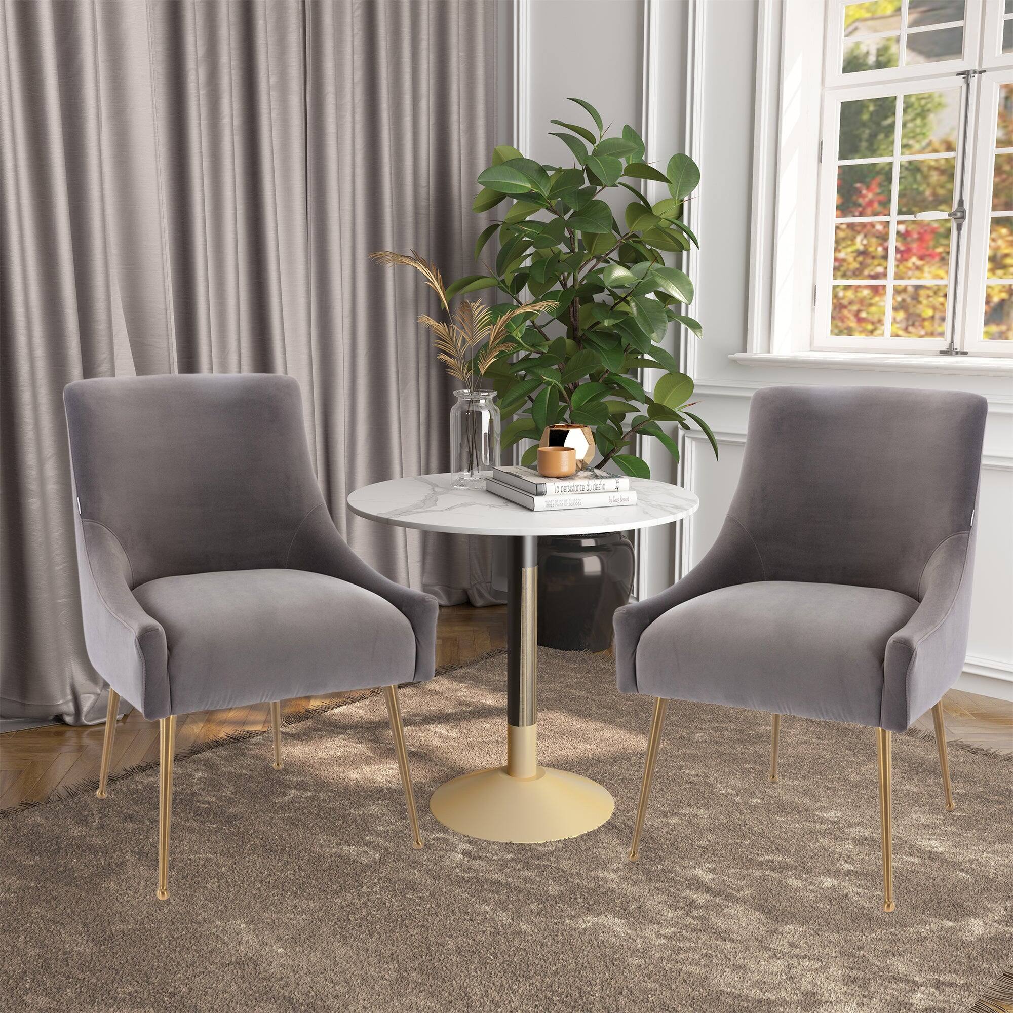 Alt View 2. Boyel Living - Grey Velvet Dining Chair with Pulling Handle and Adjustable Foot Nails(Set of 2) - Gray.