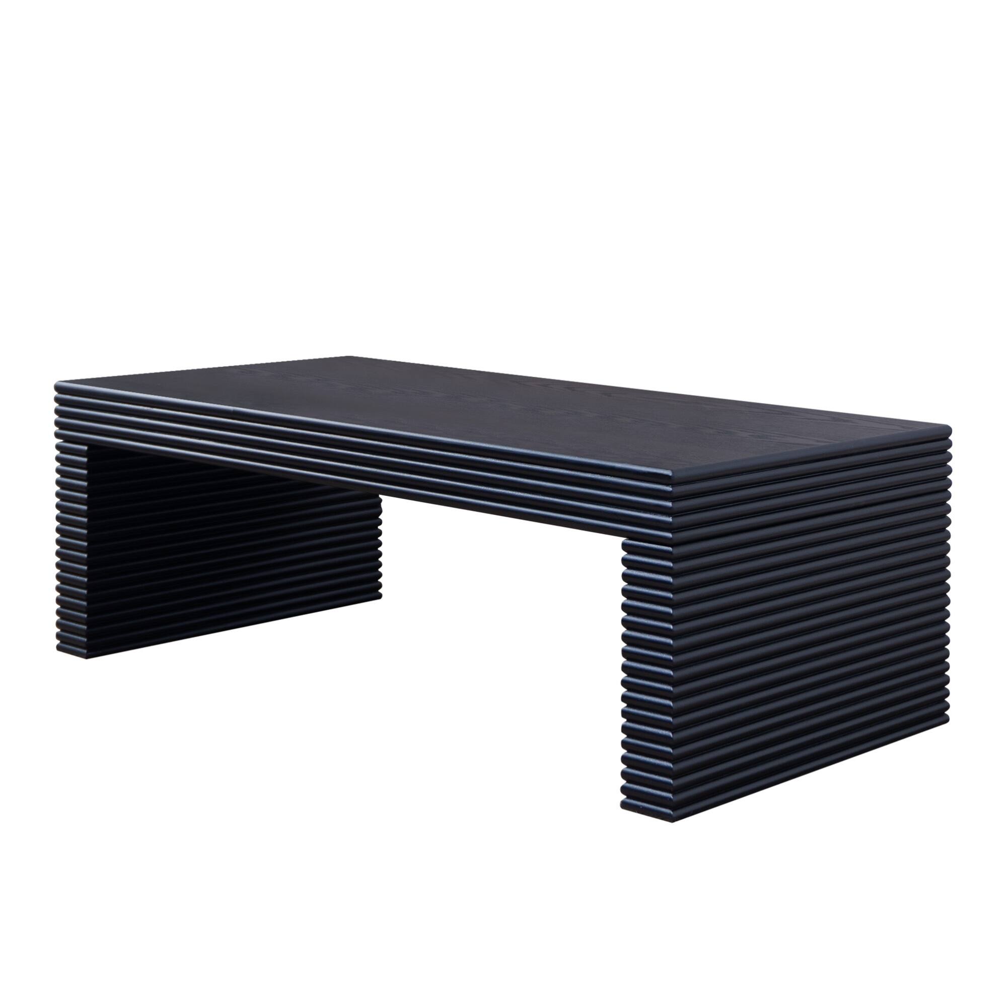 Alt View 1. GOODSILO - Modern Rectangular Coffee Table with Ribbed Texture for Contemporary Living Room Decor - Black.