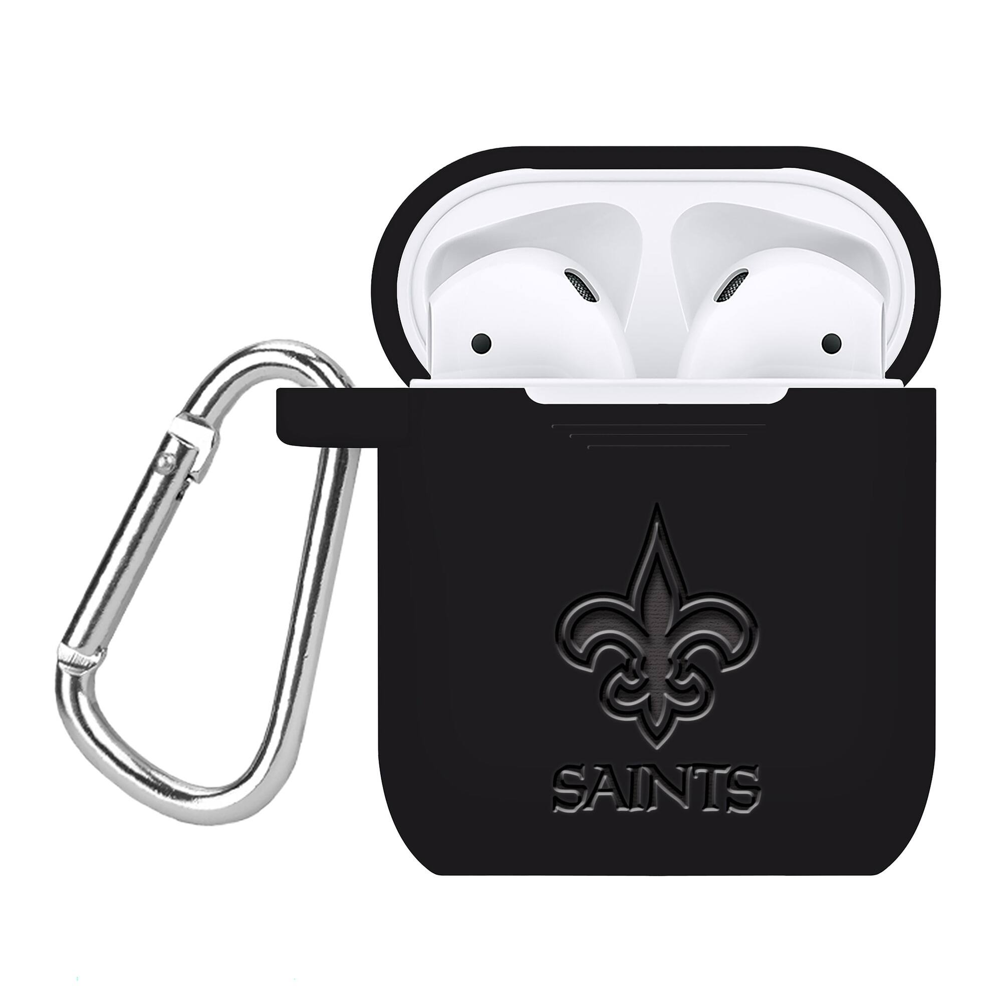 Front. Artinian - New Orleans Saints Debossed Silicone AirPods Case Cover - Multicolor.