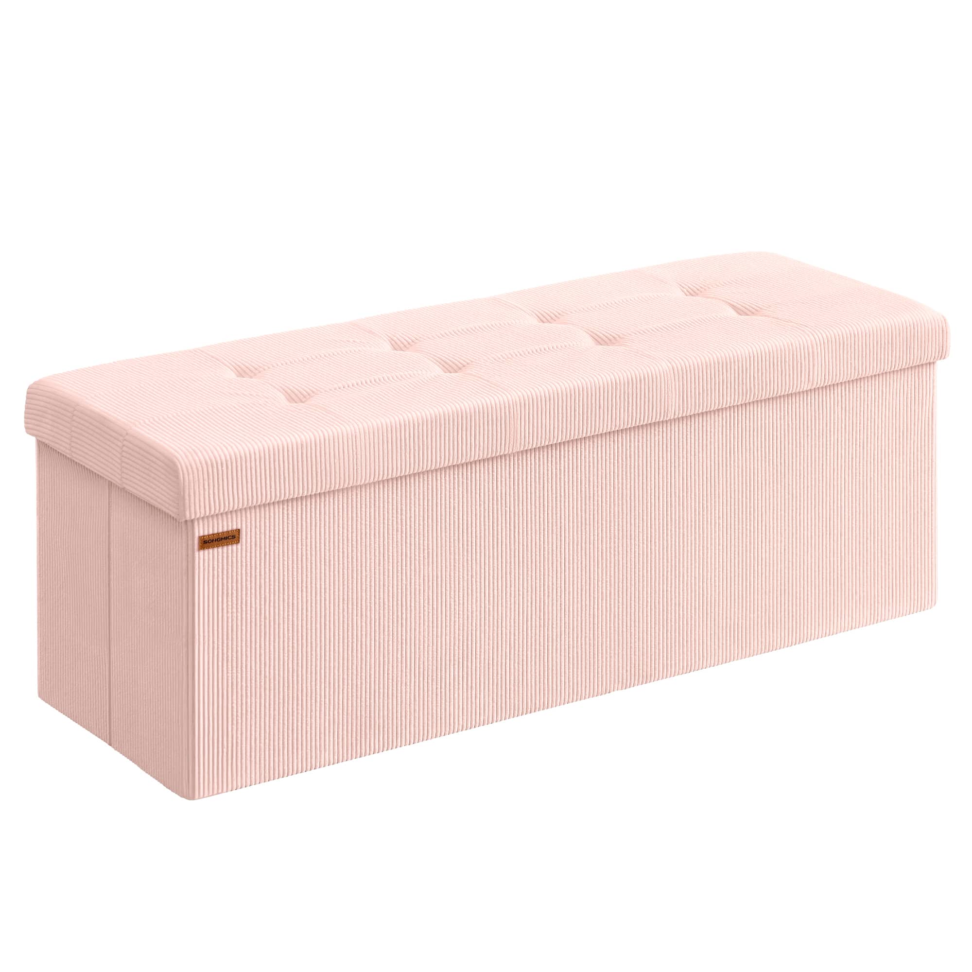Songmics Home - Storage Ottoman Bench, Foldable Foot Rest, 38 x 110 x 38 cm, End of Bed Bench, Storage Chest, Load 300 kg, Living Room - Jelly powder