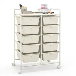 Pefilos - 10-Drawer Rolling Storage Cart Multi-Use Storage Bin Organizer Rolling with 4 Universal Casters - White