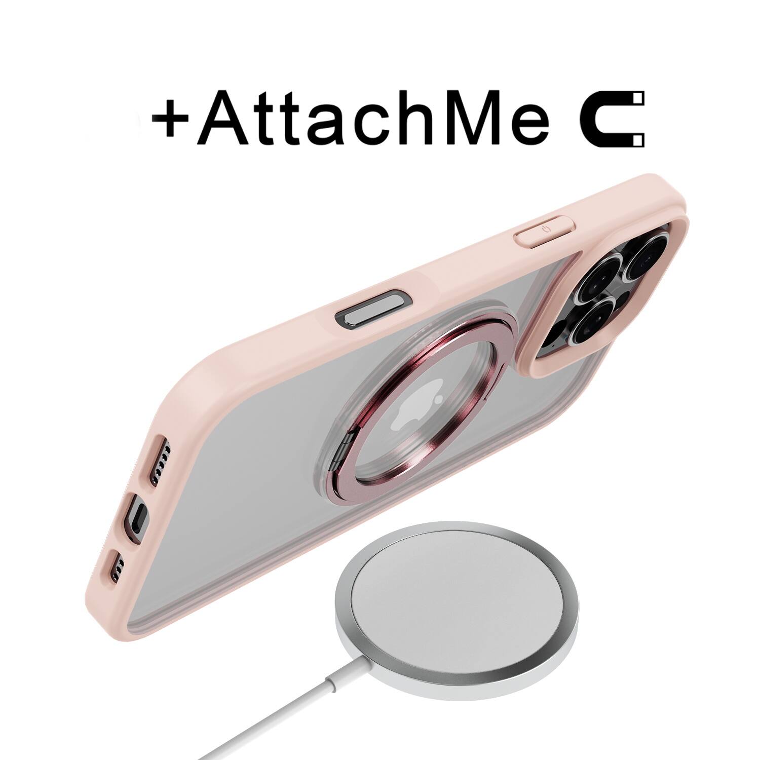 Alt View 1. Mybat Pro - MyBat Pro Lure Series 360° Ring Stand MagSafe Case for Apple iPhone 16 Pro Max - Pink - Clear/Pink.