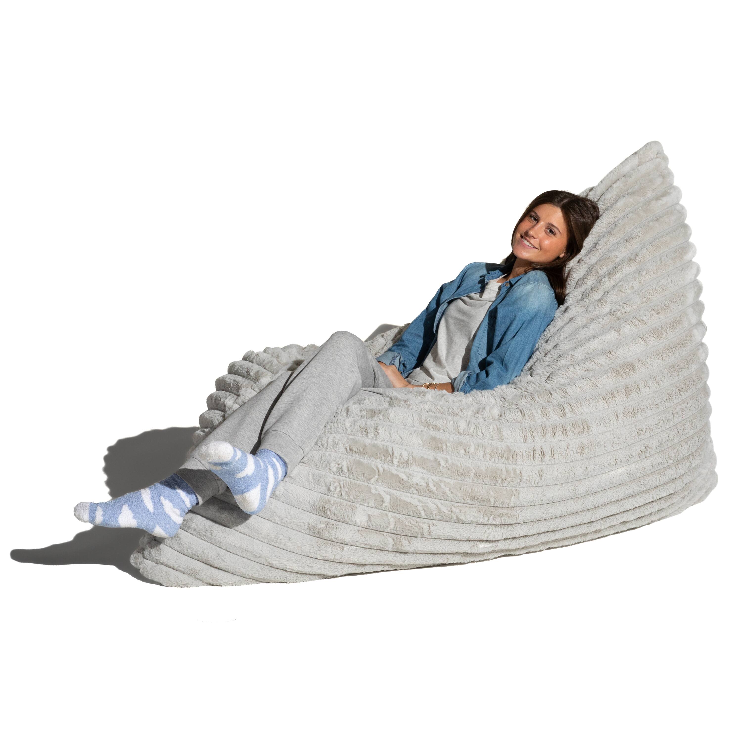 Left. Jaxx - Jaxx Pillow Saxx 5.5-Foot Faux Fur - Luxuriously Soft Bean Bag Floor Pillow and Lounger, Mondo Grey - Faux Fur Grey.