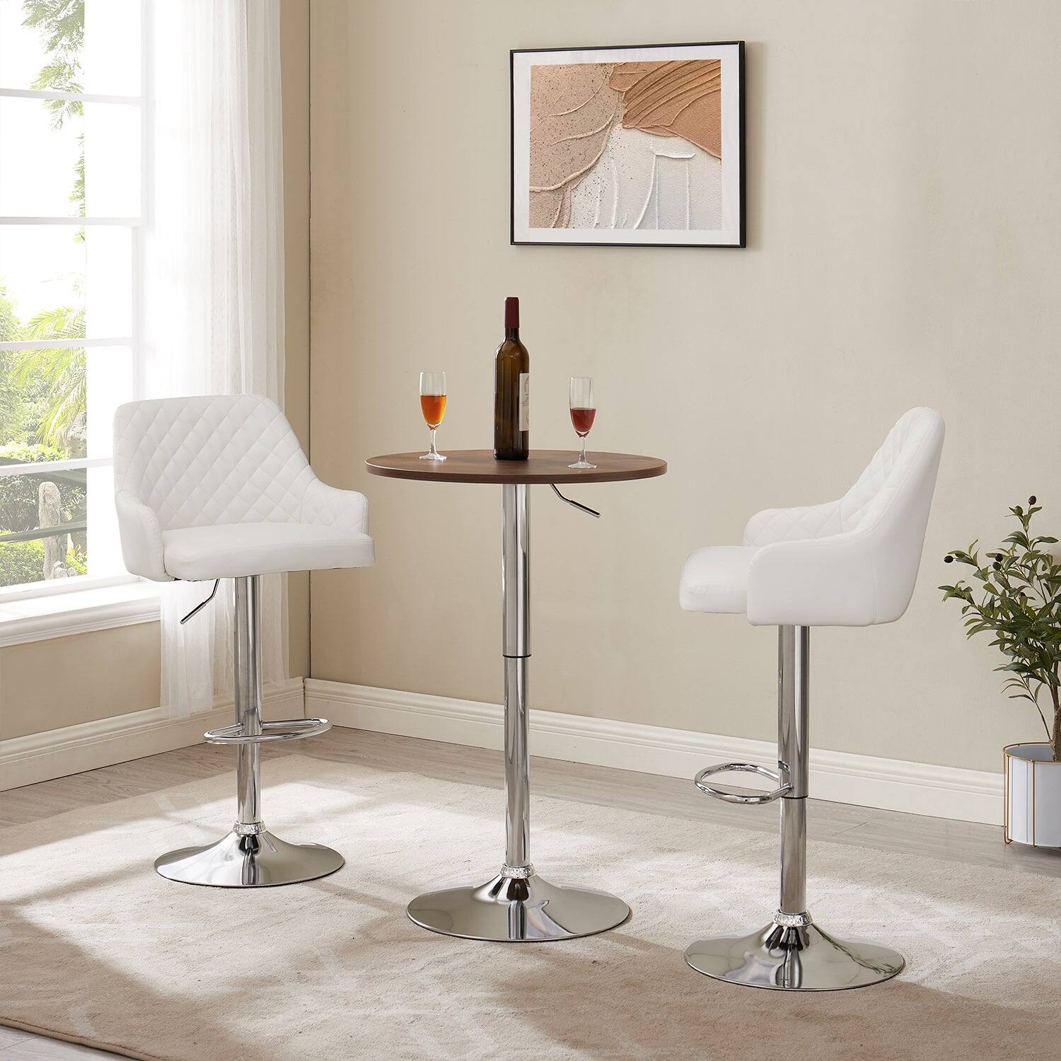 Alt View 1. Vecelo - Set of 4 PU Leather Bar Stools - Adjustable Height Seats, 330lb Capacity, 360° Rotation - White.