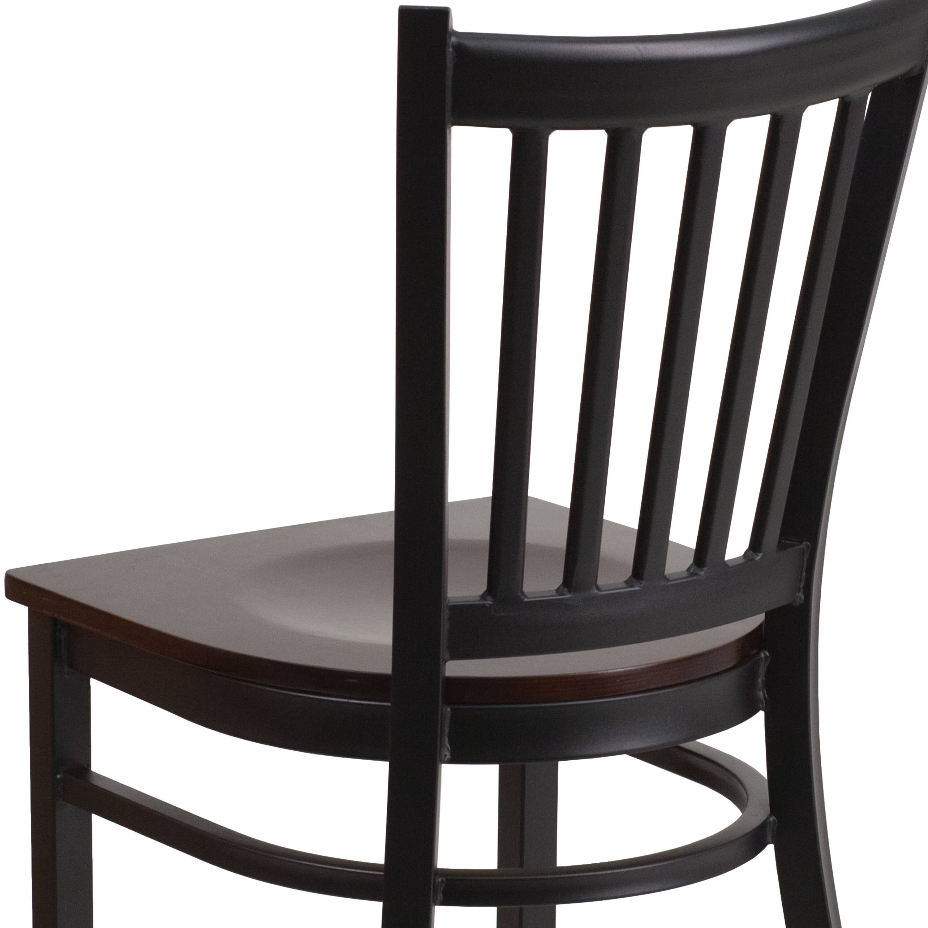 Alt View 8. Emma + Oliver - Vertical Back Metal Restaurant Dining Chair - Walnut Wood Seat/Black Metal Frame.