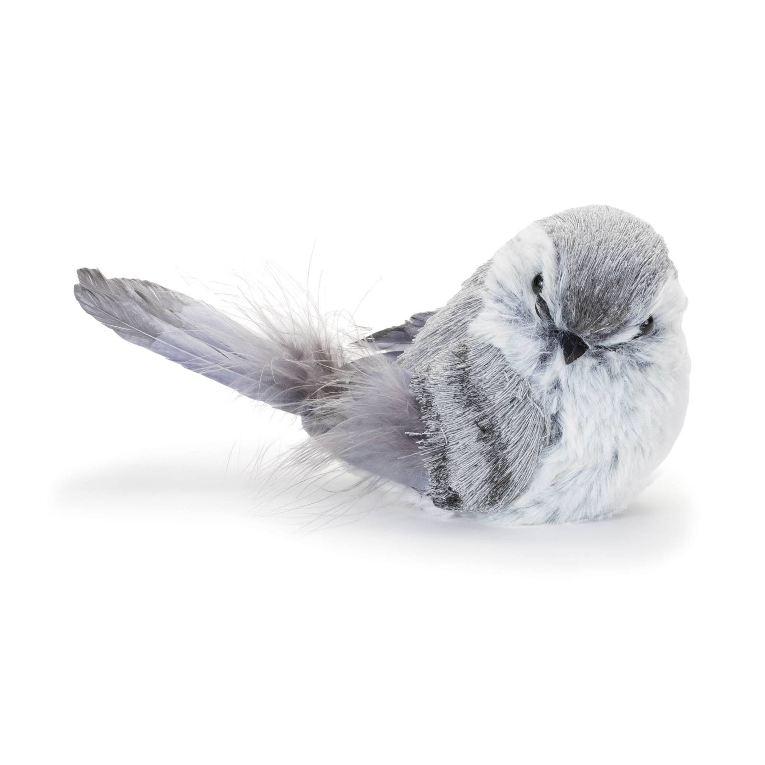 Left. BreeBe - Feathered Bird Shelf Sitter (Set of 12) - Gray.