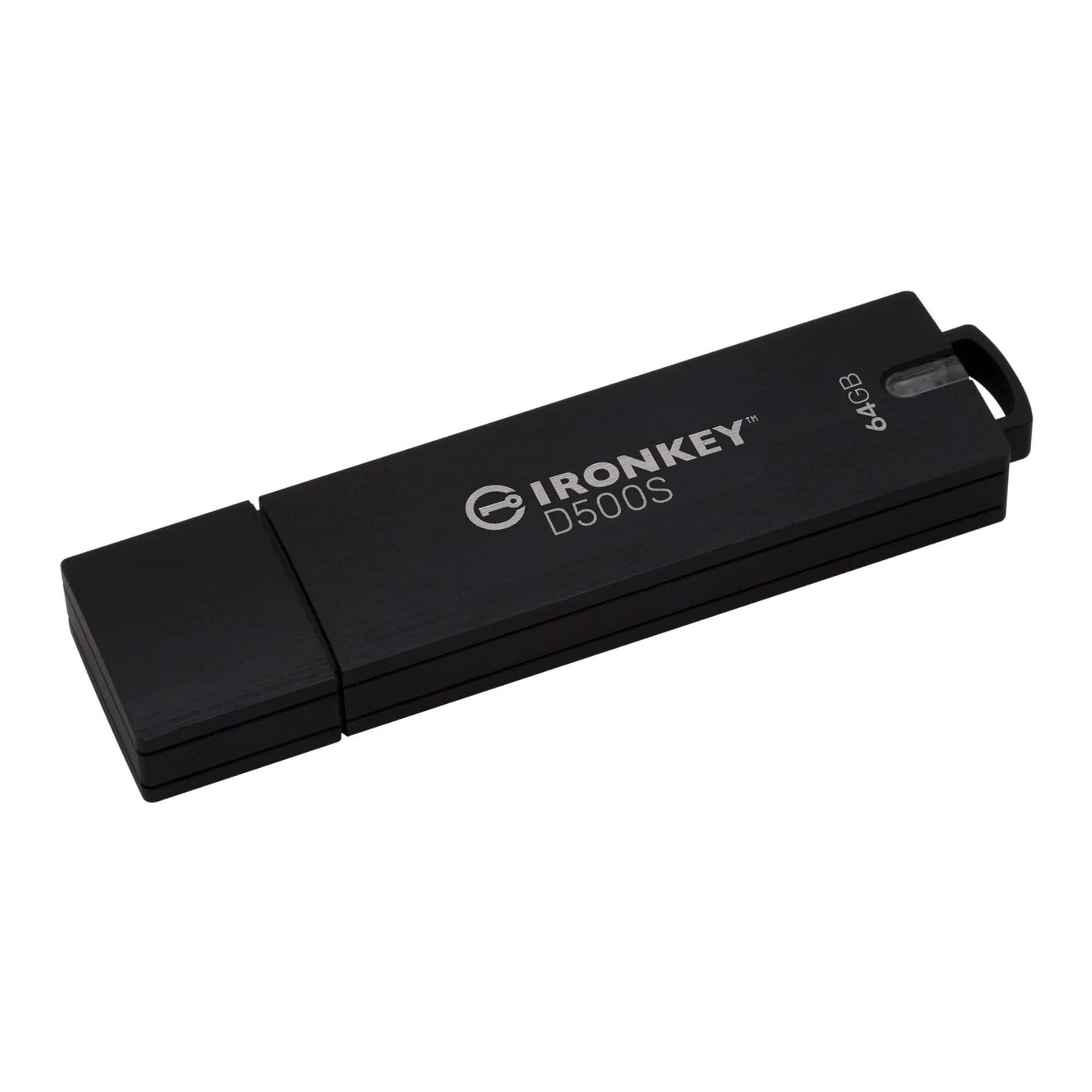 Kingston - IronKey D500S 64GB Encrypted USB Flash Drive - Black/Black