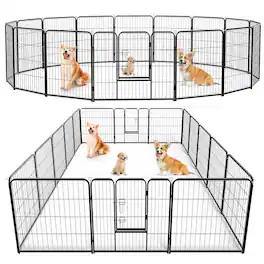 AENKYO - 40" Dog Playpen 16 Panel Metal Exercise Pen with Door for Outdoor, Garden, Yard