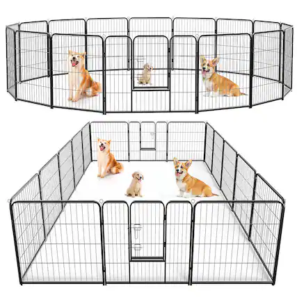 Front. AENKYO - 40" Dog Playpen 16 Panel Metal Exercise Pen with Door for Outdoor, Garden, Yard.