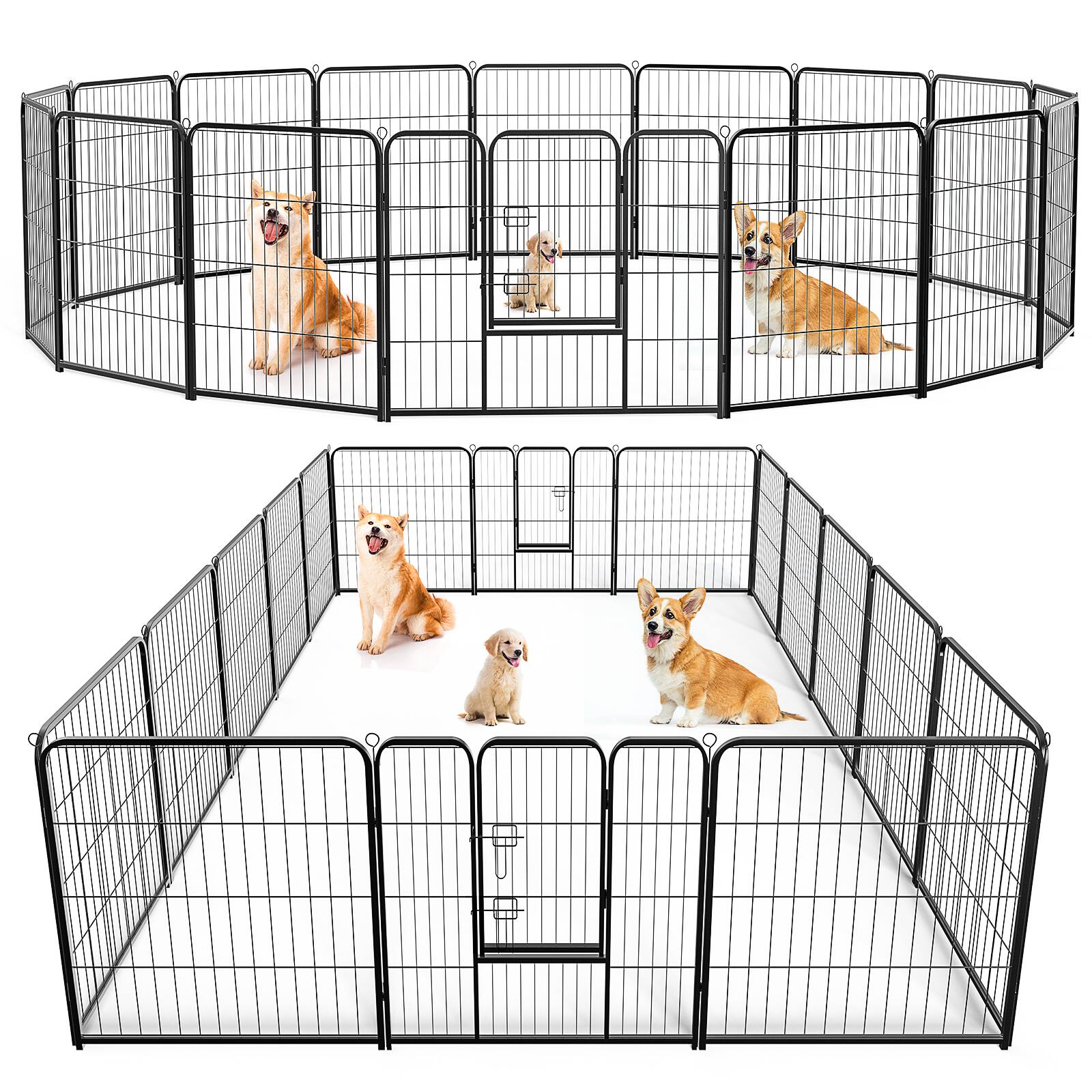 Front. AENKYO - 40" Dog Playpen 16 Panel Metal Exercise Pen with Door for Outdoor, Garden, Yard.