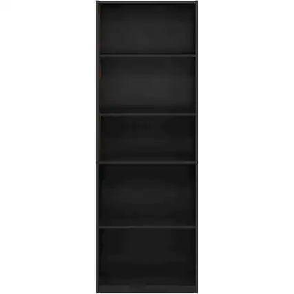 Front. FurniFact - Black Wooden Book Shelf Featuring Five Tiered Wooden Shelves for Display - Blackwood.