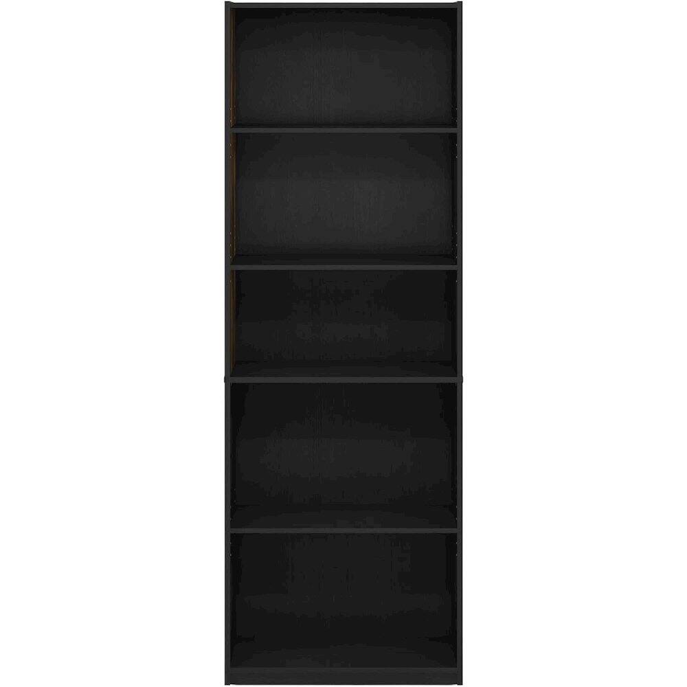FurniFact - Black Wooden Book Shelf Featuring Five Tiered Wooden Shelves for Display - Blackwood