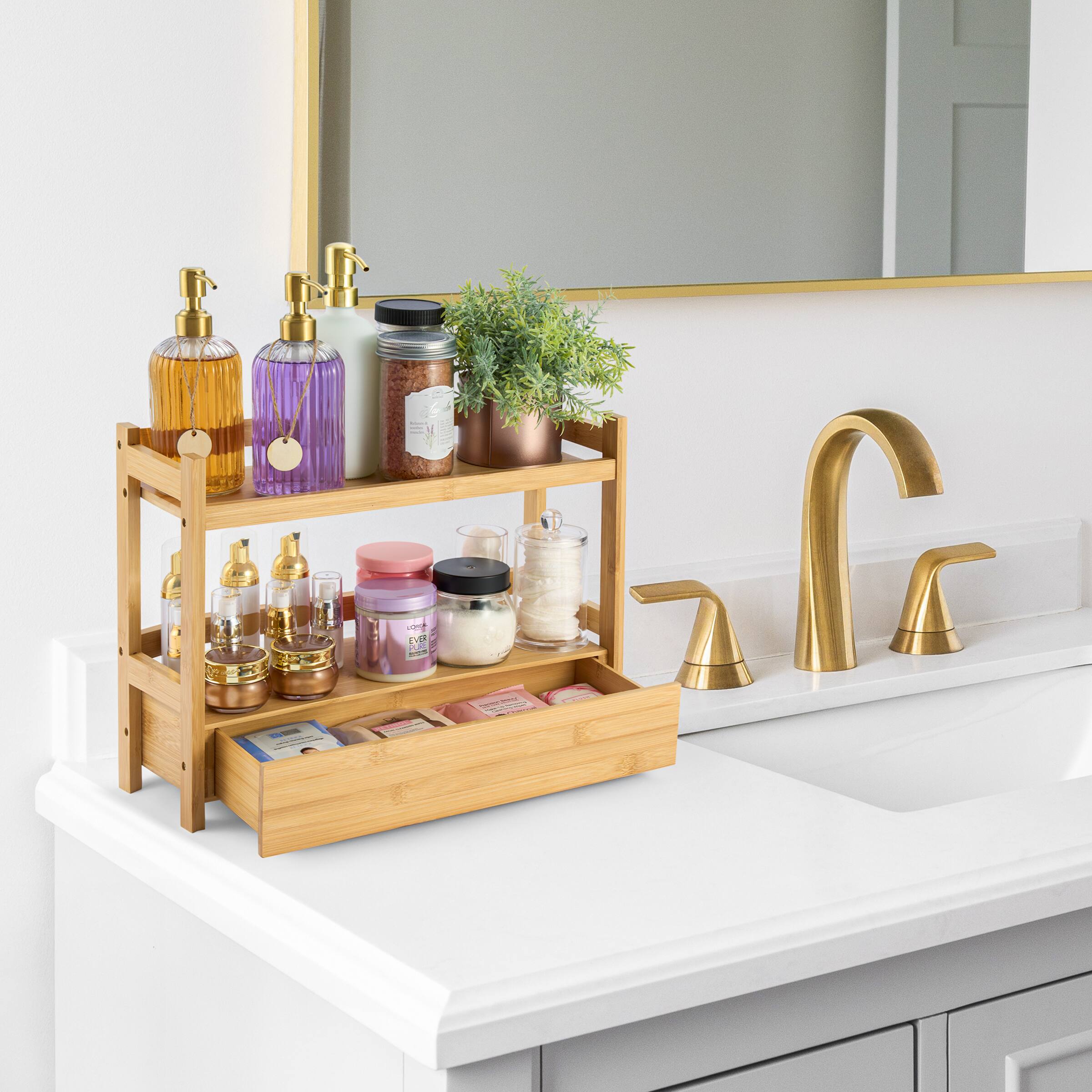 Alt View 4. Sorbus - Sorbus Bamboo Bathroom Counter Organizer, 2-Tier Shelf with Hidden Drawer (17″ L x 6.5″ W x 12.6″ H) - Brown.