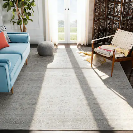 Front. RYHNUYNE - 5x7 Gray Washable Area Rug, Modern Traditional Stain Resistant Distressed Carpet, Soft Thin Rug for Dining Room Office - gray.