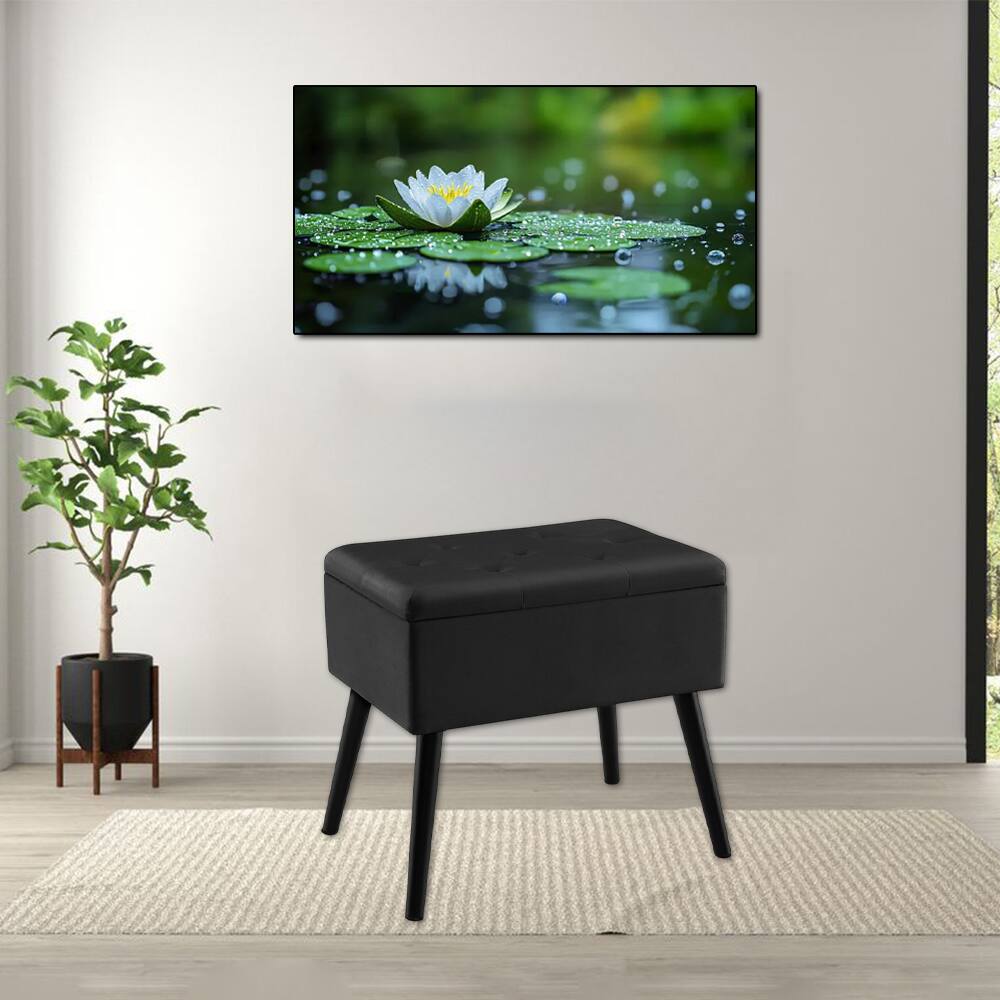 Hivvago - Velvet Upholstered Storage Ottoman with Solid Wood Legs for Bedroom and Living Room - Black