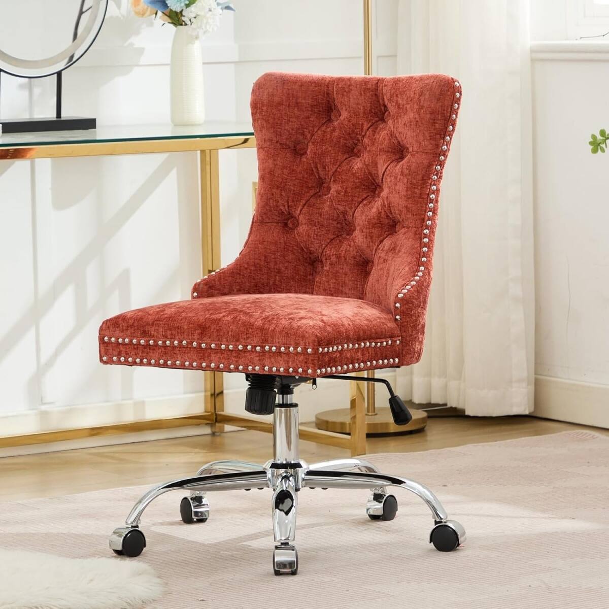 Angle. Halitaa - Office Chair with Adjustable Height & Tilt Back,360° Swivel Wheels,Comfortable Desk Chair,for Home Office,Bedroom - Orange.