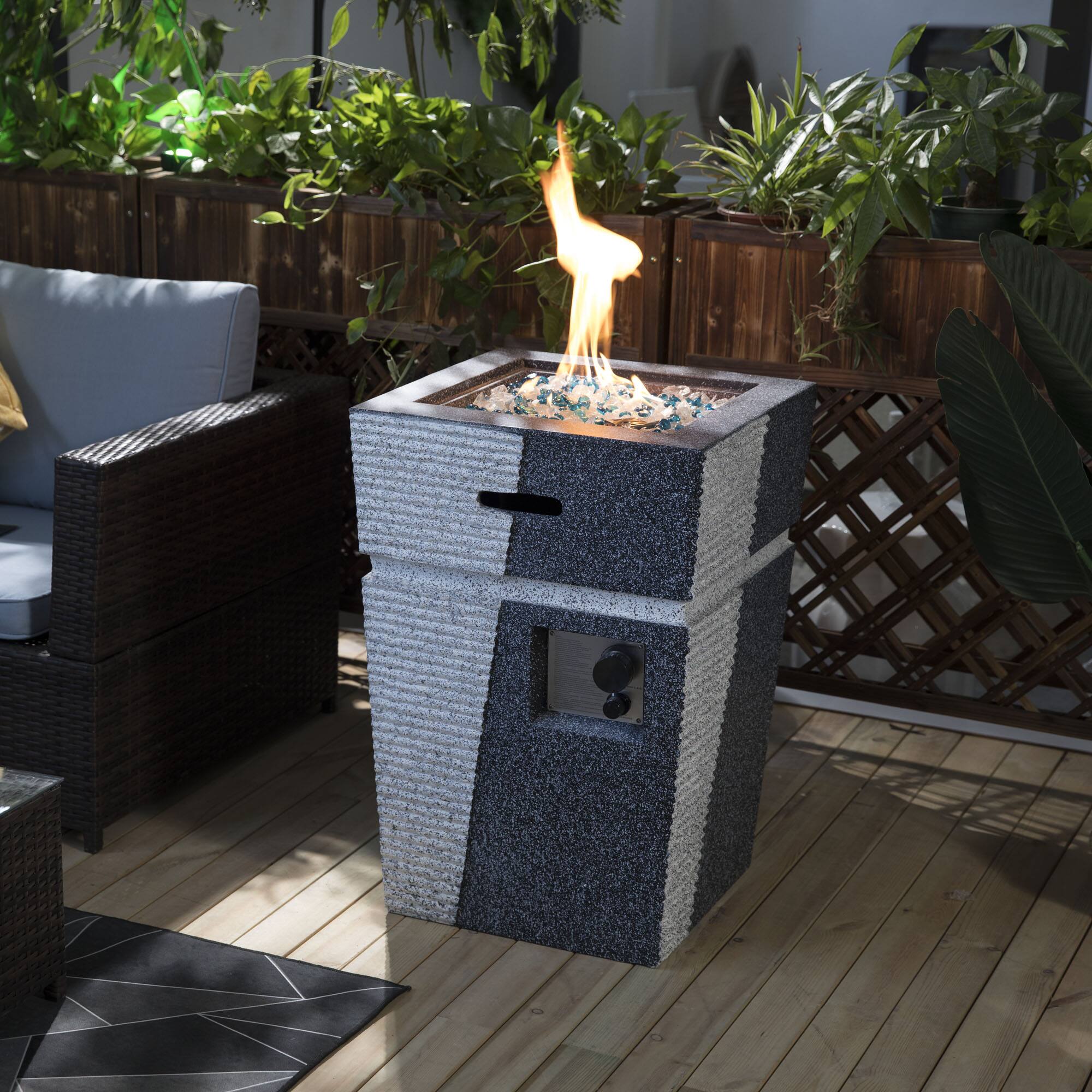 Front. APRILSOUL - 20 inch Propane Gas Fire Pit Table 40000 BTU Square Concrete Fire Pit for Outside Patio Deck Garden - Light Grey.