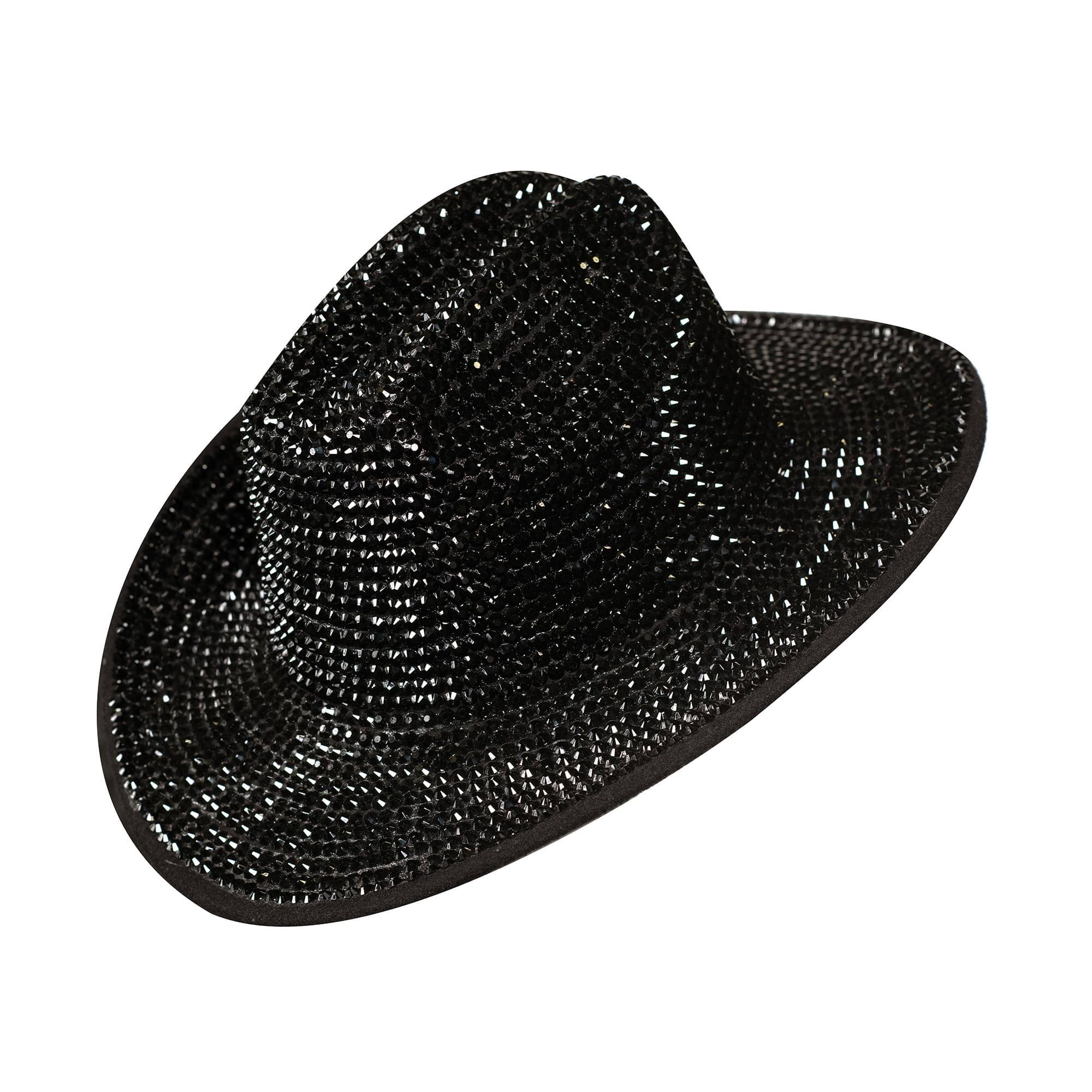 Front. Underwraps - Black Rhinestone Cowboy Hat Adult Costume Accessory - Black.