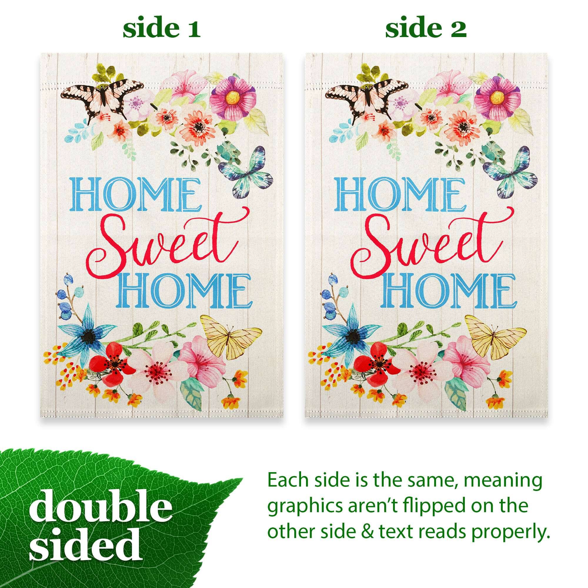side 1  
side 2  

HOME  
Sweet  
HOME  

HOME  
Sweet  
HOME  

double sided  

Each side is the same, meaning graphics aren't flipped on the other side & text reads properly.