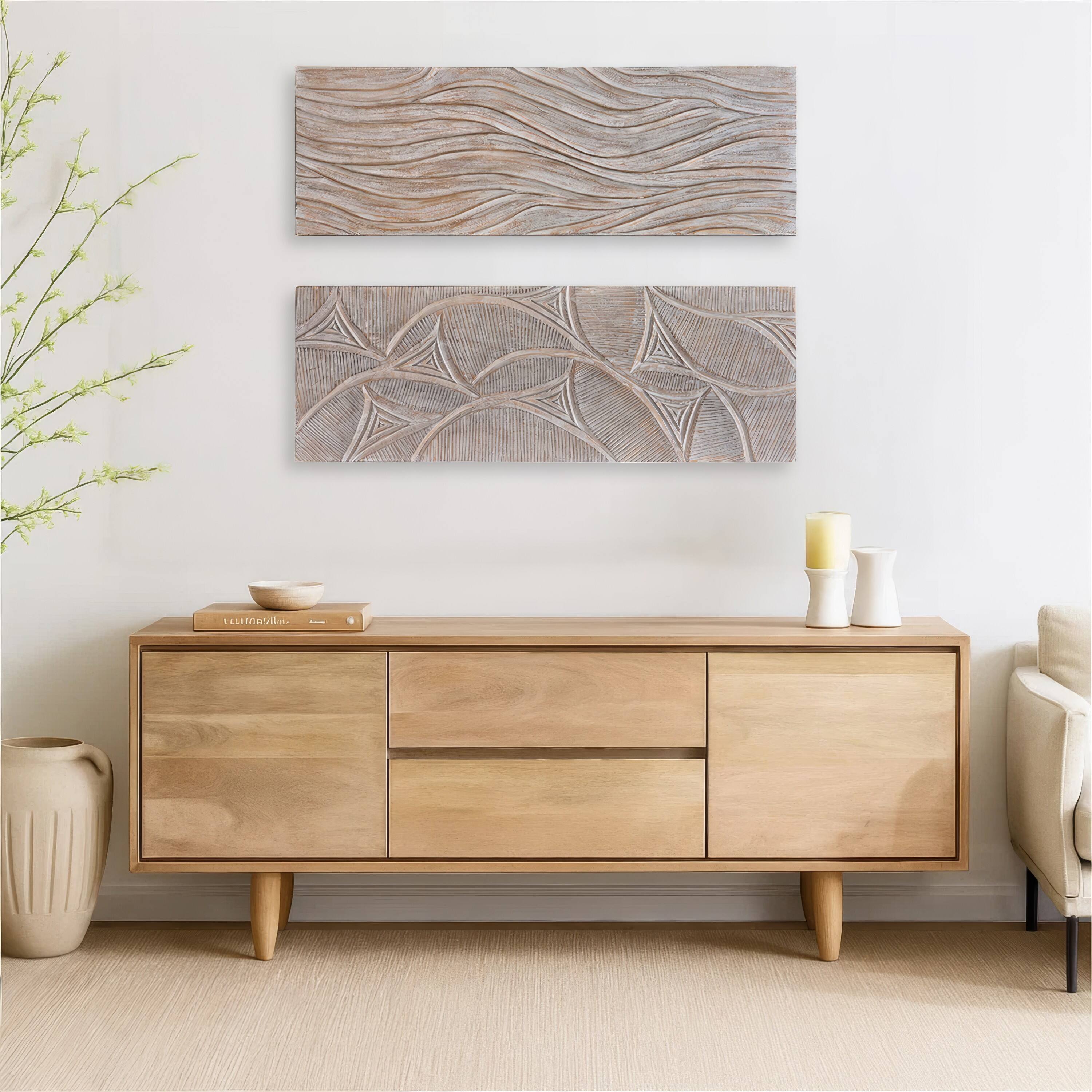 Alt View 7. Manhattan Lane - 2pc Wood Wall Art Panels | 16x48 Inch Abstract Geometric and Wave Pattern Décor - Distressed Gray.