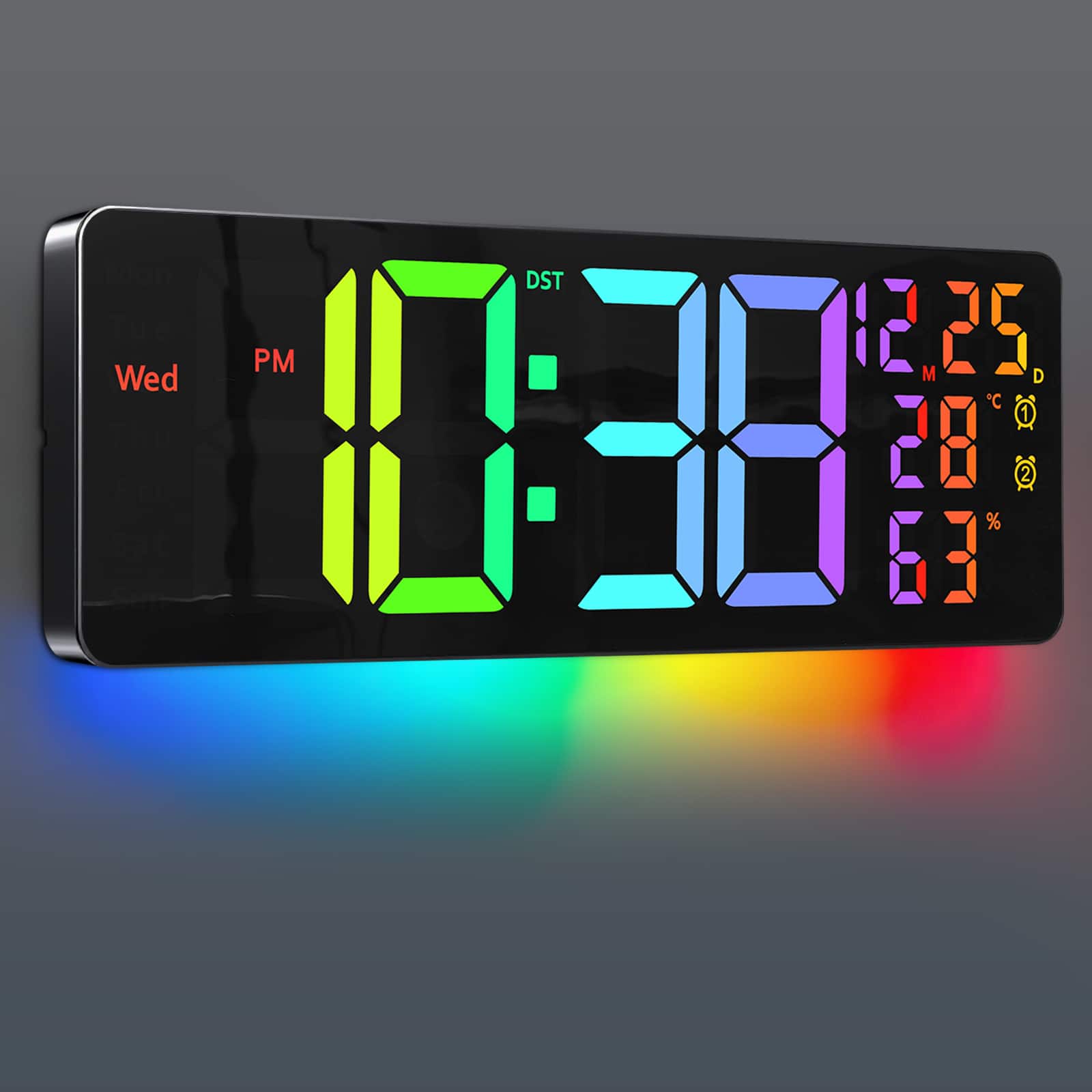 Unique Bargains - 17.2" Large Digital Wall Mount Clock Count Down Timer Alarm Big LED 11 RGB Color Temperature for Living Room Classroom - Black