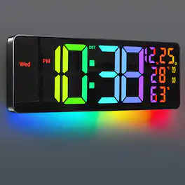 Unique Bargains - 17.2" Large Digital Wall Mount Clock Count Down Timer Alarm Big LED 11 RGB Color Temperature for Living Room Classroom - Black