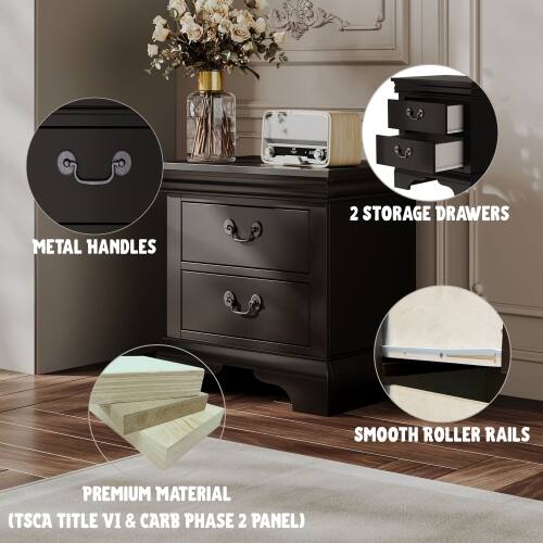 2 STORAGE DRAWERS  
METAL HANDLES  
SMOOTH ROLLER RAILS  
PREMIUM MATERIAL (TSCA TITLE VI & CARB PHASE 2 PANEL)