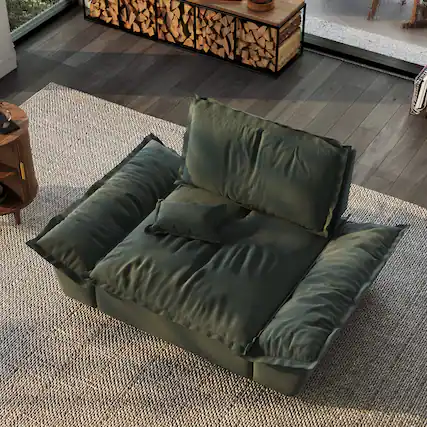 Front. POVISON - 63.39" Modern Green Pet-Friendly Single Sofa Chair with Adjustable Backrest - Green Suede Fabric.