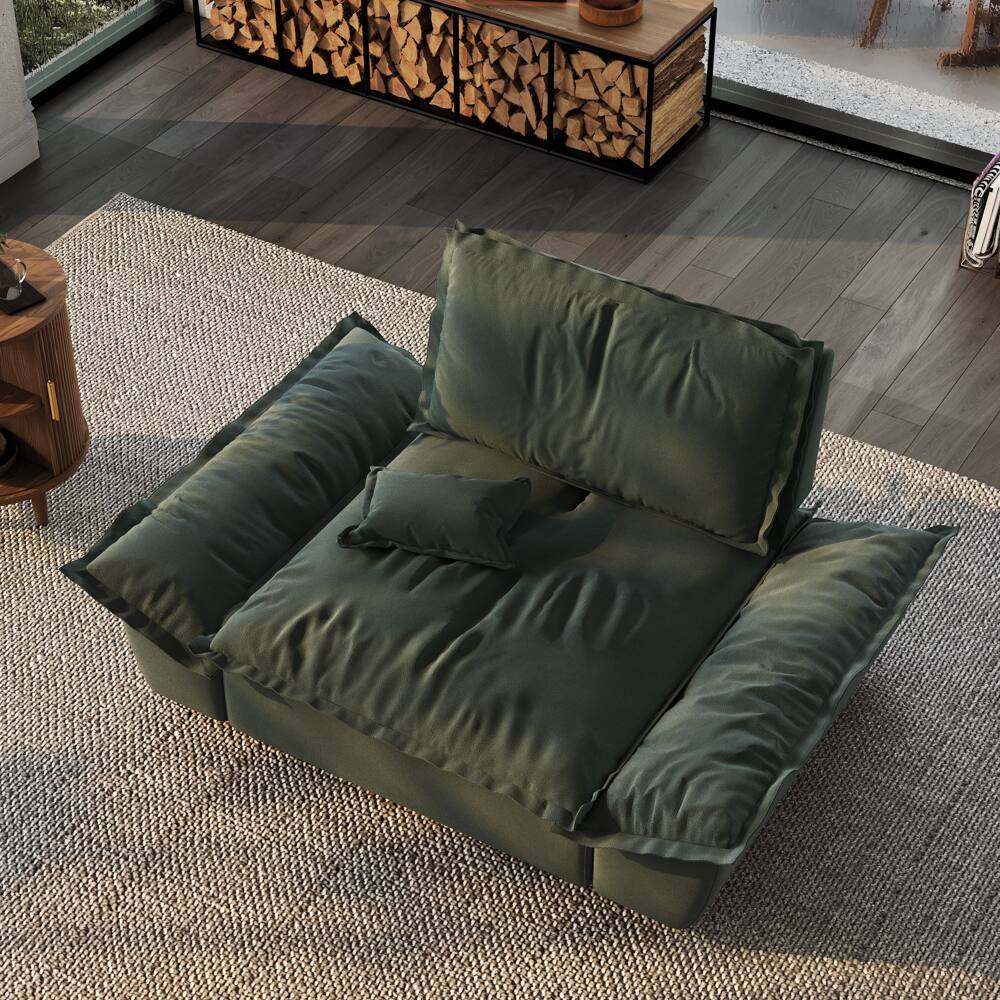 Front. POVISON - 63.39" Modern Green Pet-Friendly Single Sofa Chair with Adjustable Backrest - Green Suede Fabric.