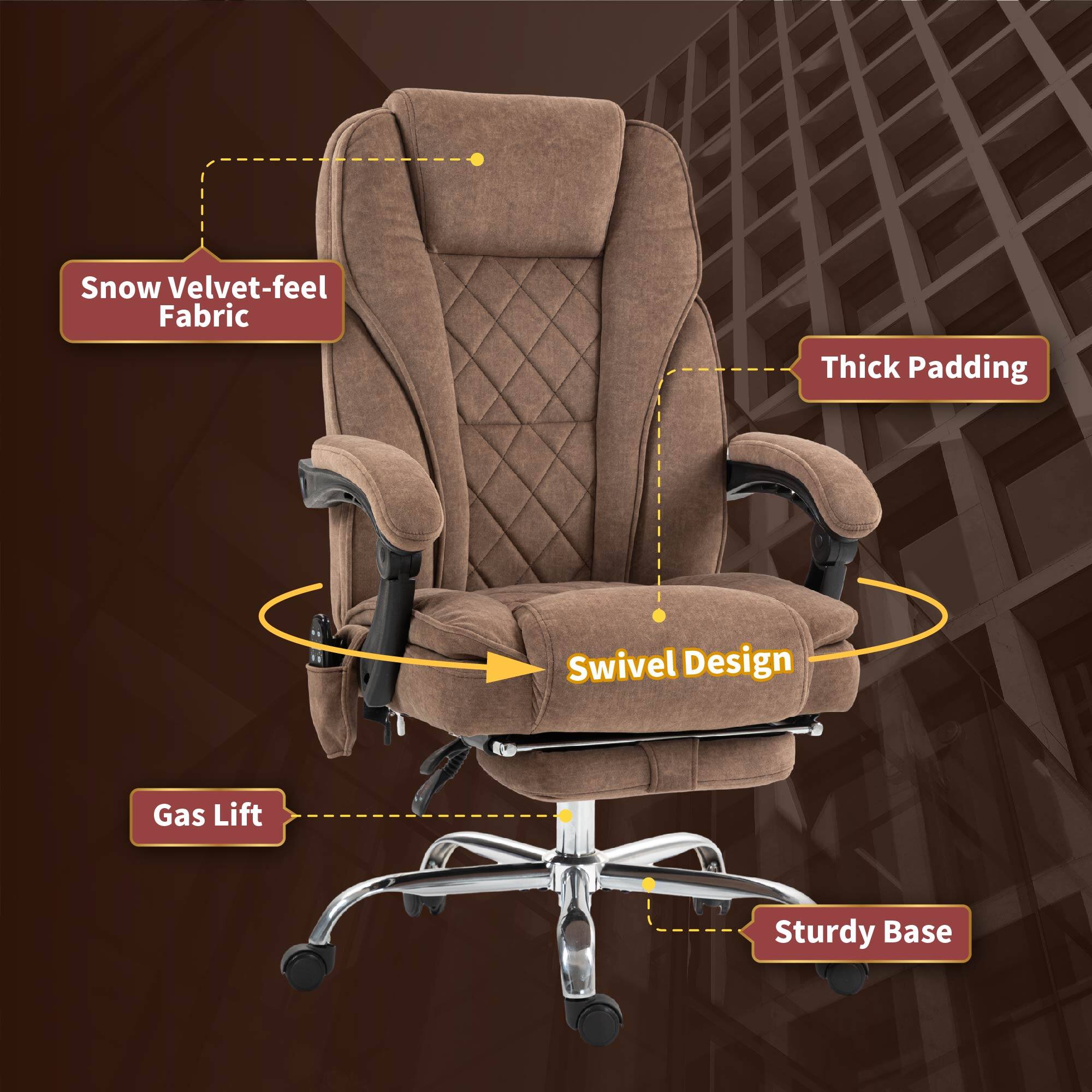 Snow Velvet-feel Fabric, Thick Padding, Swivel Design, Gas Lift, Sturdy Base