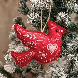 Angle. BreeBe - Yuletide Folklore Stuffed Felt Cardinal Ornament - Red.