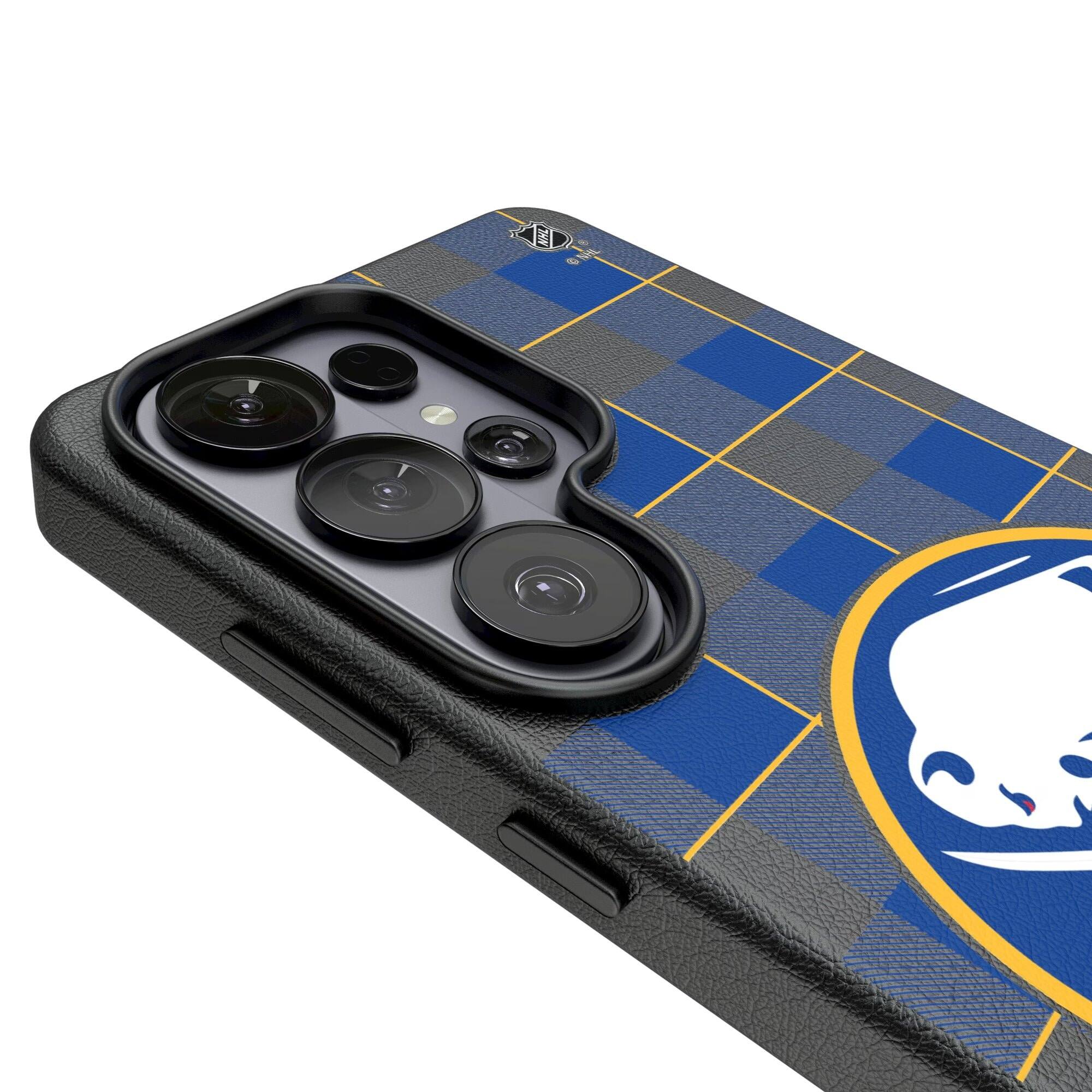 Alt View 2. Keyscaper - Buffalo Sabres Plaid Galaxy Magnetic Bump Case - S25 - Black.