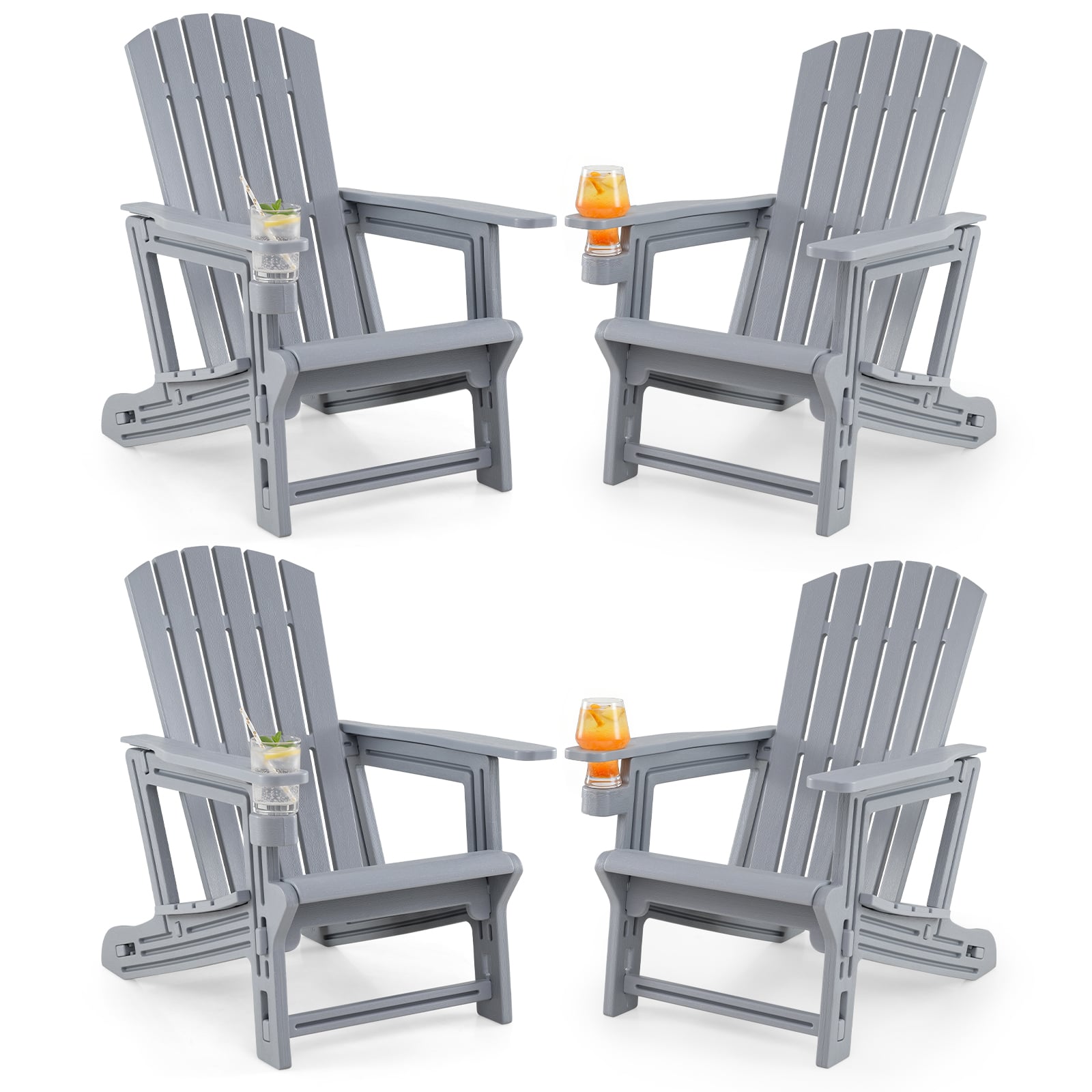 Costway - HDPE Adirondack Chair Set of 4 with Cup Holder, Wood-Like Texture, High Backrest - Gray price history on PriceWatchPro