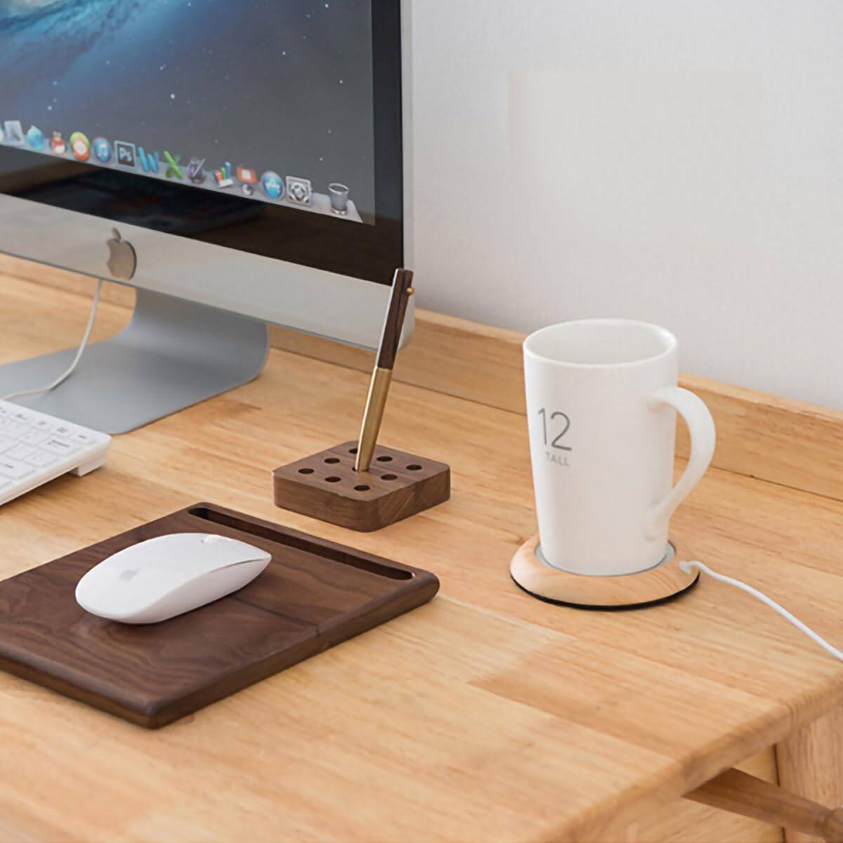 Back. Schertz - USB Coffee Mug Warmer – Heating Pad, Light Wood Grain, Desktop Use - Light Wooden Grain Colour.