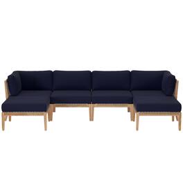 Clearwater 6-Piece Outdoor Patio Teak Wood Sectional Sofa by Modway - Gray Navy