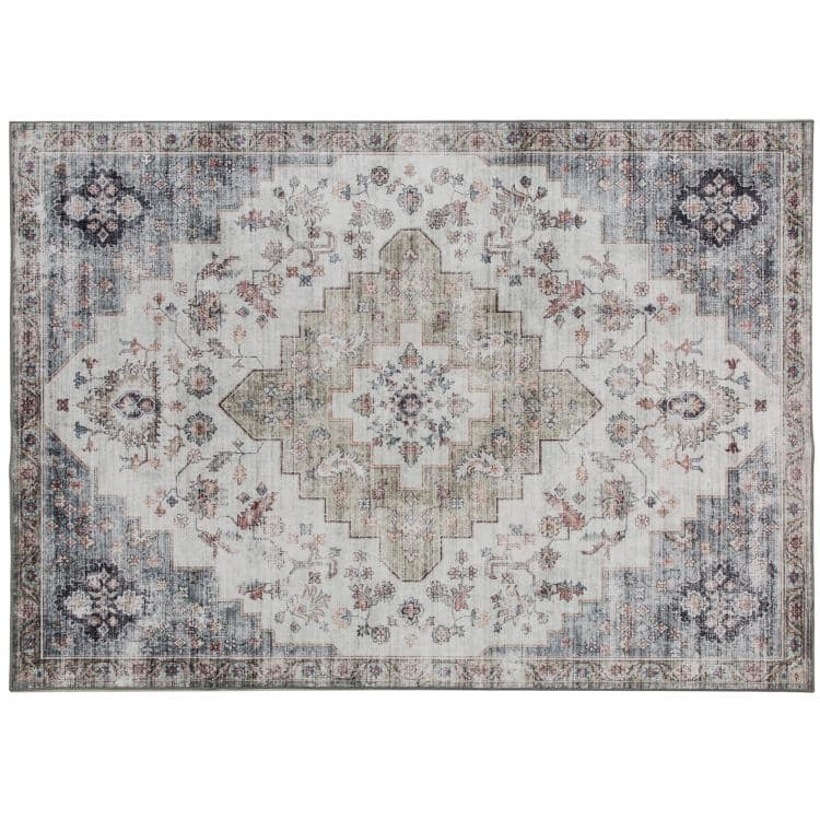 PULUZ - 4x6 Area Rug, Vintage Machine Washable Rug, Non-Slip Carpet for Living Room, Bedroom, Dining Room - Brown and Green