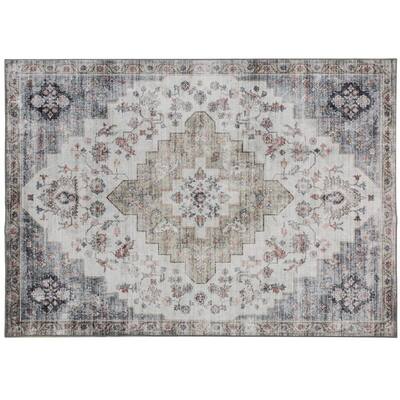 Front. PULUZ - 4x6 Area Rug, Vintage Machine Washable Rug, Non-Slip Carpet for Living Room, Bedroom, Dining Room - Brown and Green.