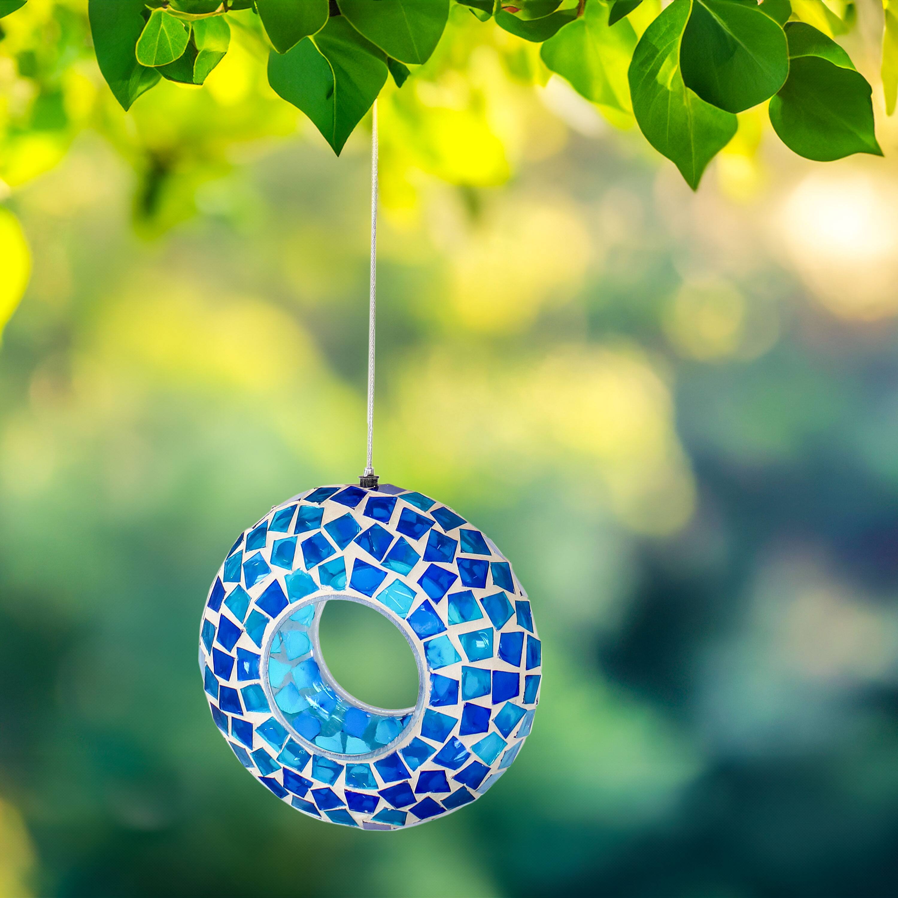 Alt View 9. Sunnydaze - Glass Mosaic Fly-Through Hanging Bird Feeder - 6 in - 12-pk - Blue Mosaic.