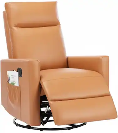 Front. AOITUN - Oversized Manual Swivel Rocker Recliner Chair in Chocolate Brown Microfiber - Brown.