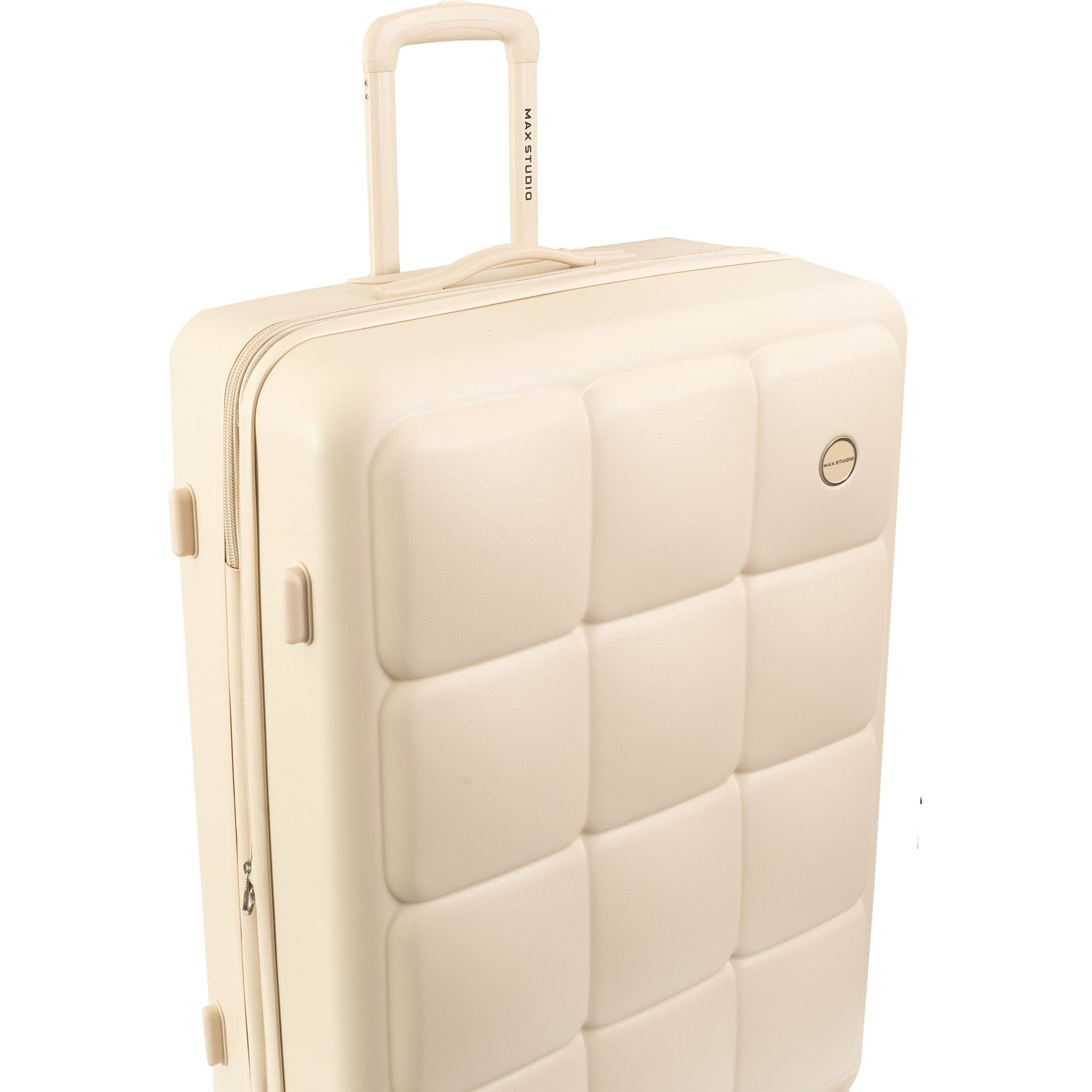 Left. Max Studio - Square Embossed ABS 2-Piece Hard-Sided Luggage Set - BONE, Blue, Natural.