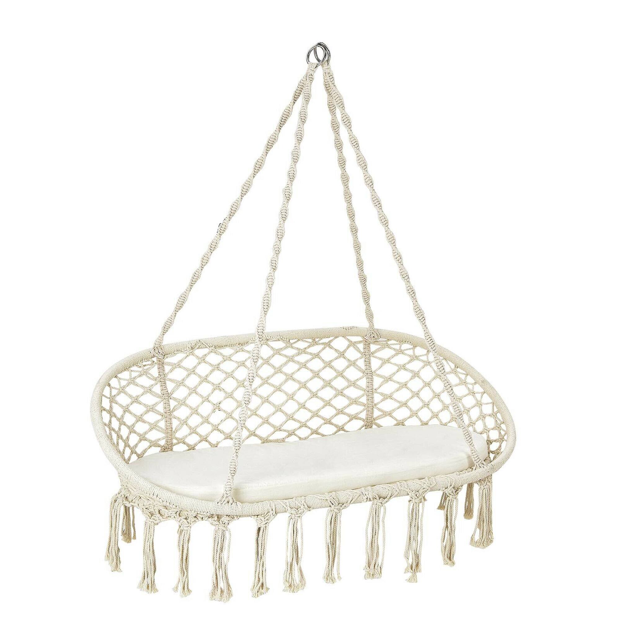 Alt View 9. Gymax - Gymax 2 Person Hanging Hammock Chair with Cushion Macrame Swing 330 lbs Capacity - Beige.