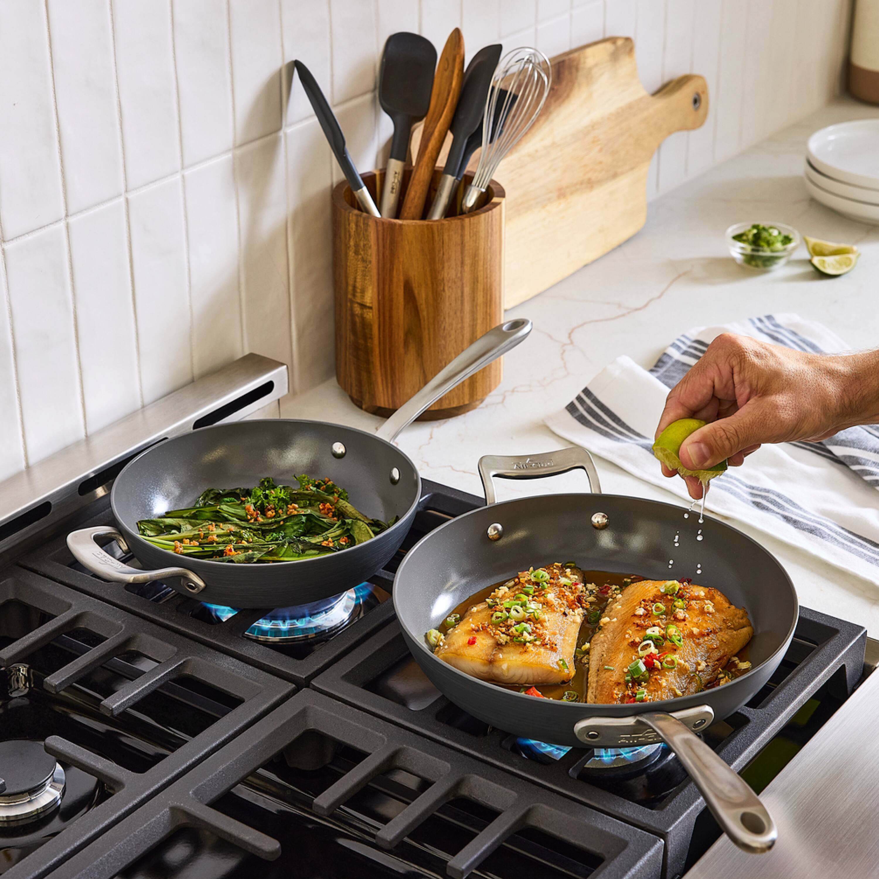 Alt View 5. All Clad - All-Clad 8.5" & 10.5" HA1® Ceramic Nonstick Fry Pan Set, Light Gray - Light Gray.