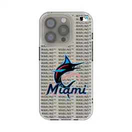 Keyscaper - MLB - Miami Marlins Text Backdrop Clear iPhone Case - 14 - Multicolor