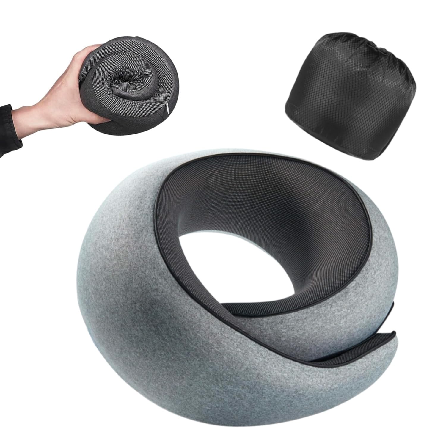 Front. Fabibe - Travel Pillow Pure Memory Foam Neck For Airplanes Comfortable Breathable Cover Plane Car And Home Gray - Gray.