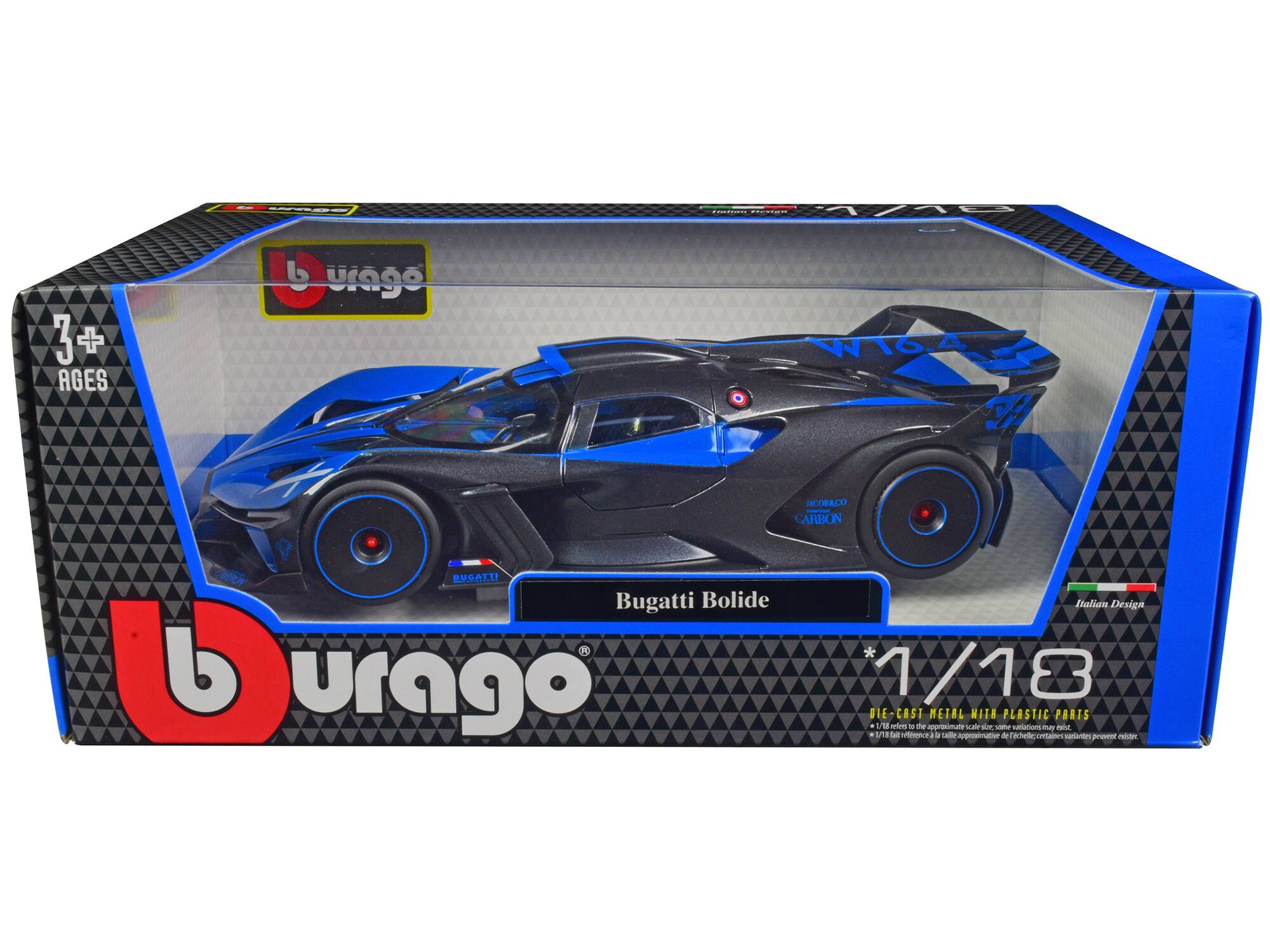 Bugatti Bolide Blue and Carbon Gray 1/18 Diecast Model Car by Bburago price history on PriceWatchPro