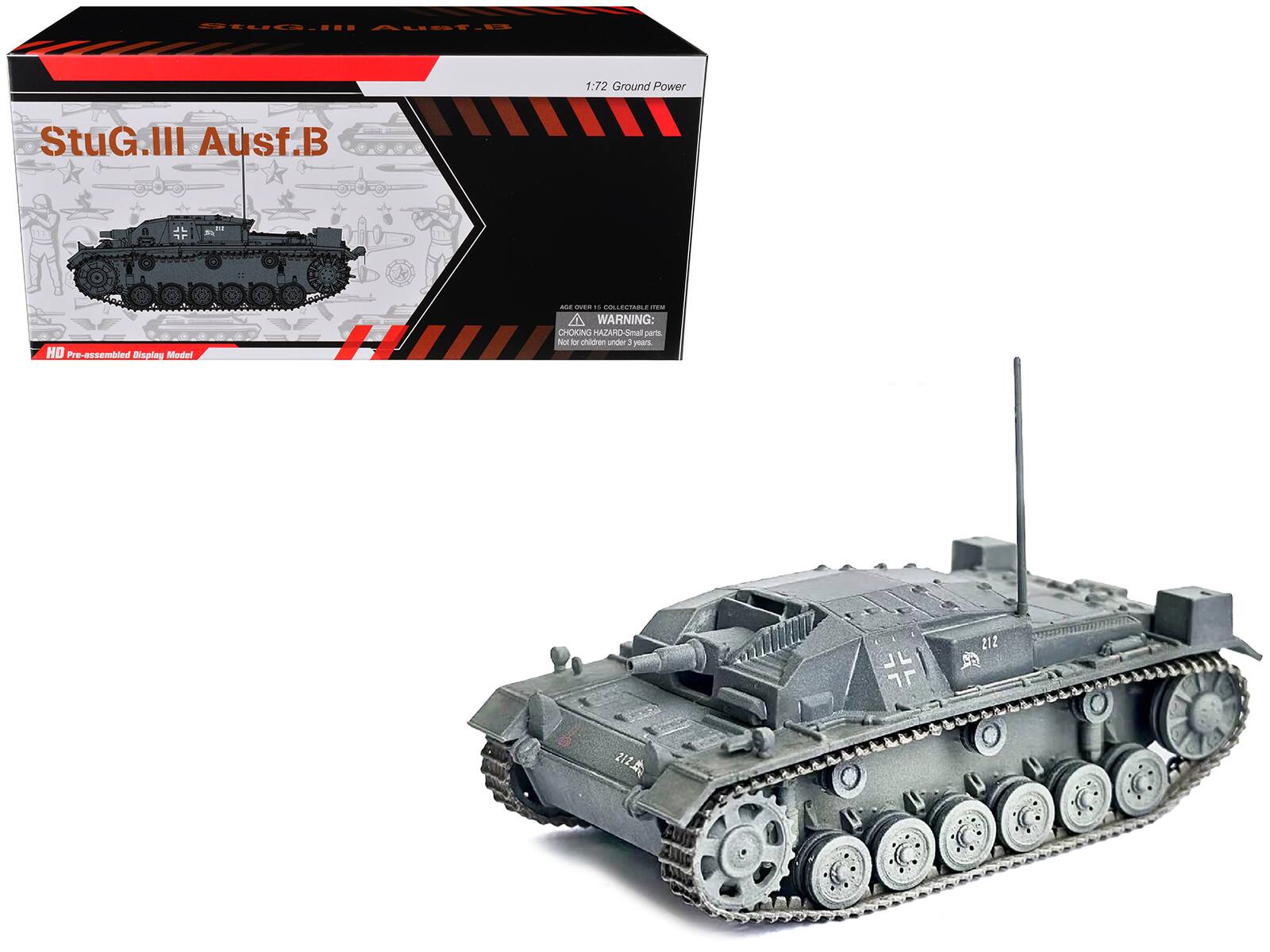 StuG.III Ausf.B  
1:72 Ground Power  
HD Pre-assembled Display Model  

WARNING: CHOKING HAZARD - Small parts. Not for children under 3 years.  

AGE OVER 15 COLLECTABLE ITEM