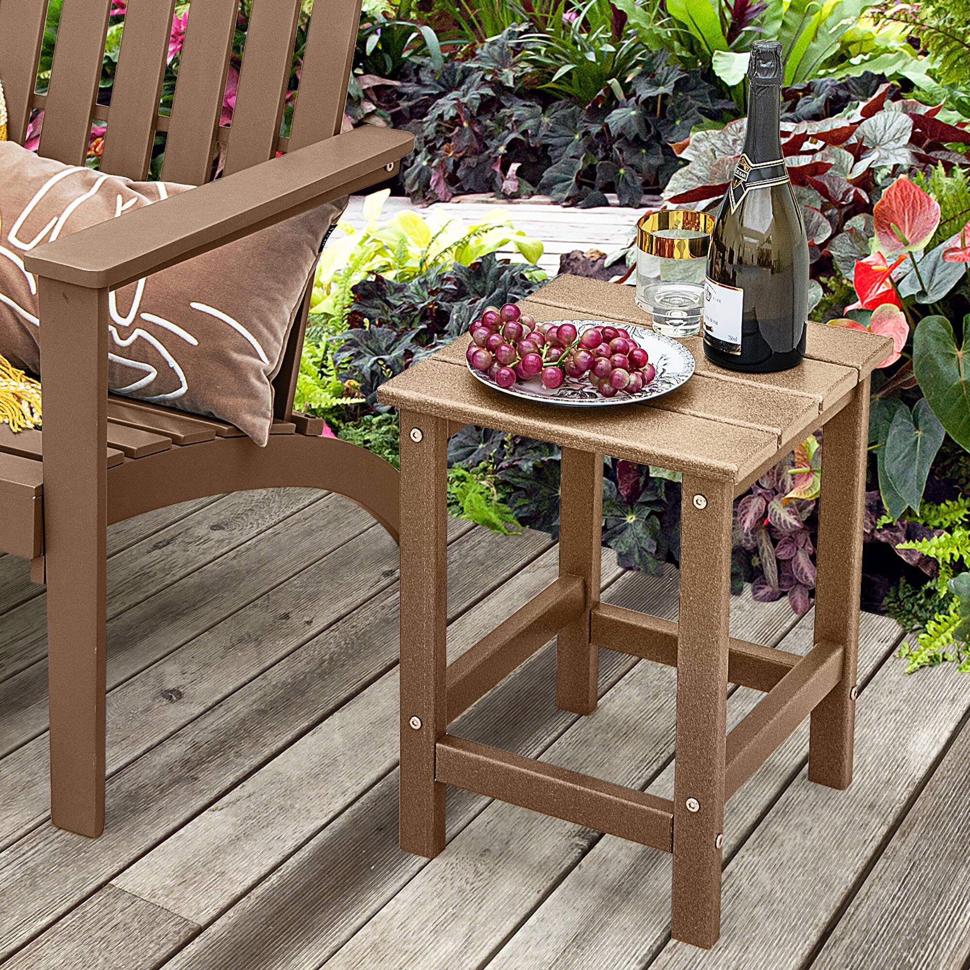 Alt View 1. Costway - Costway 14" Patio Adirondack Side End Table HDPE Square Weather Resistant Garden - Brown.