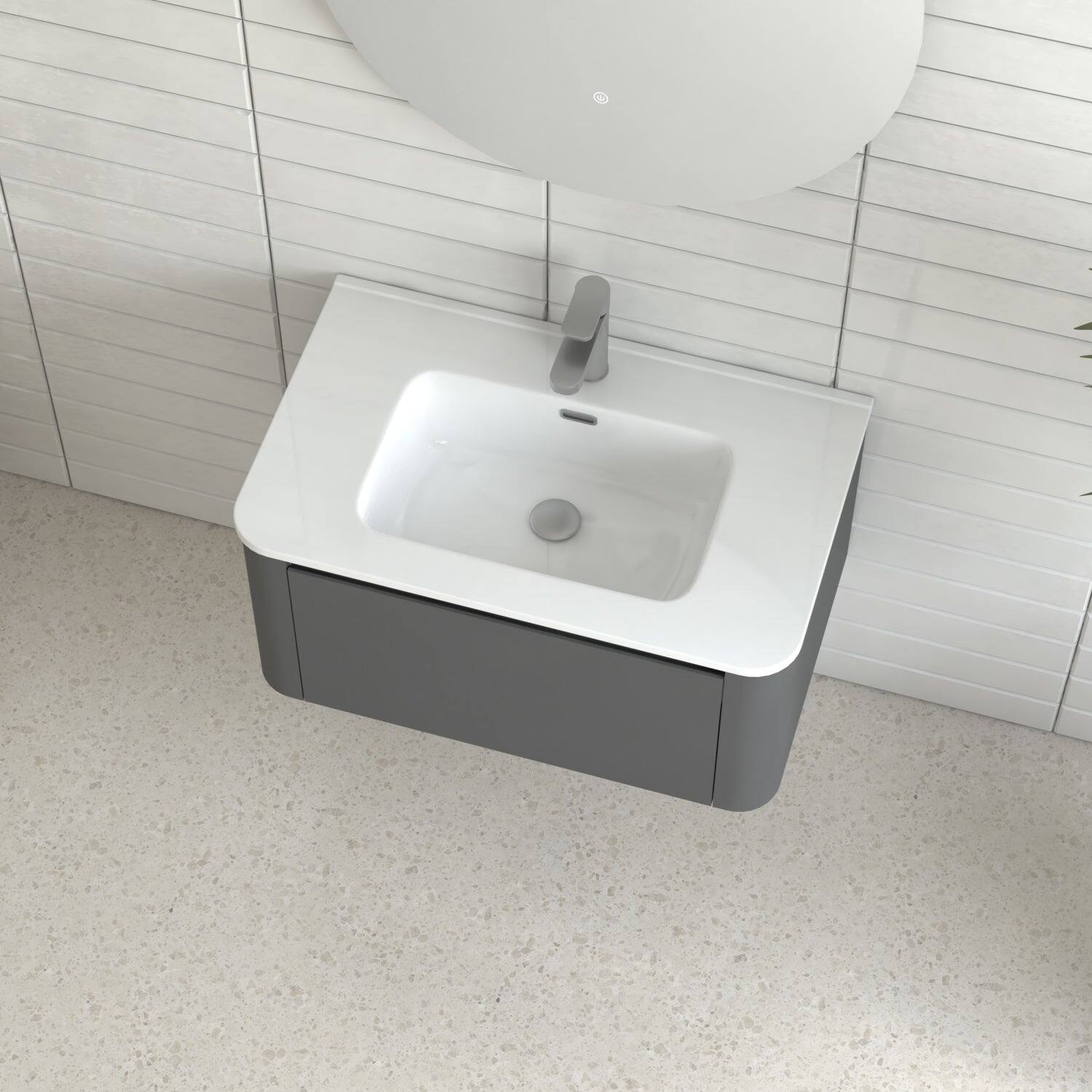 Alt View 9. Boyel Living - 30 in Grey Wall-Mounted Bathroom Vanity with Soft-Close Drawer Ceramic Integrated Basin PET Waterproof Finish - Gray.