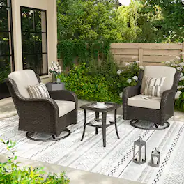 Ovios - 3 PCS Patio Bistro Set, Wicker Rocking Chairs, Rattan Swivel Chairs with Side Table - Beige(Brown Wicker)