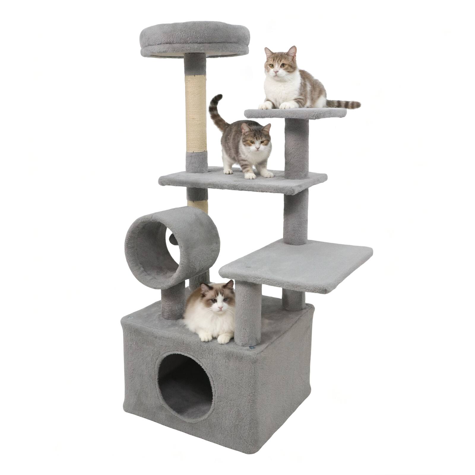 Alt View 9. Gymax - Gymax 48'' Tall Cat Tree w/ Large Condo Padded Top Perch Jute Scratching Post Tunnel Light Grey.
